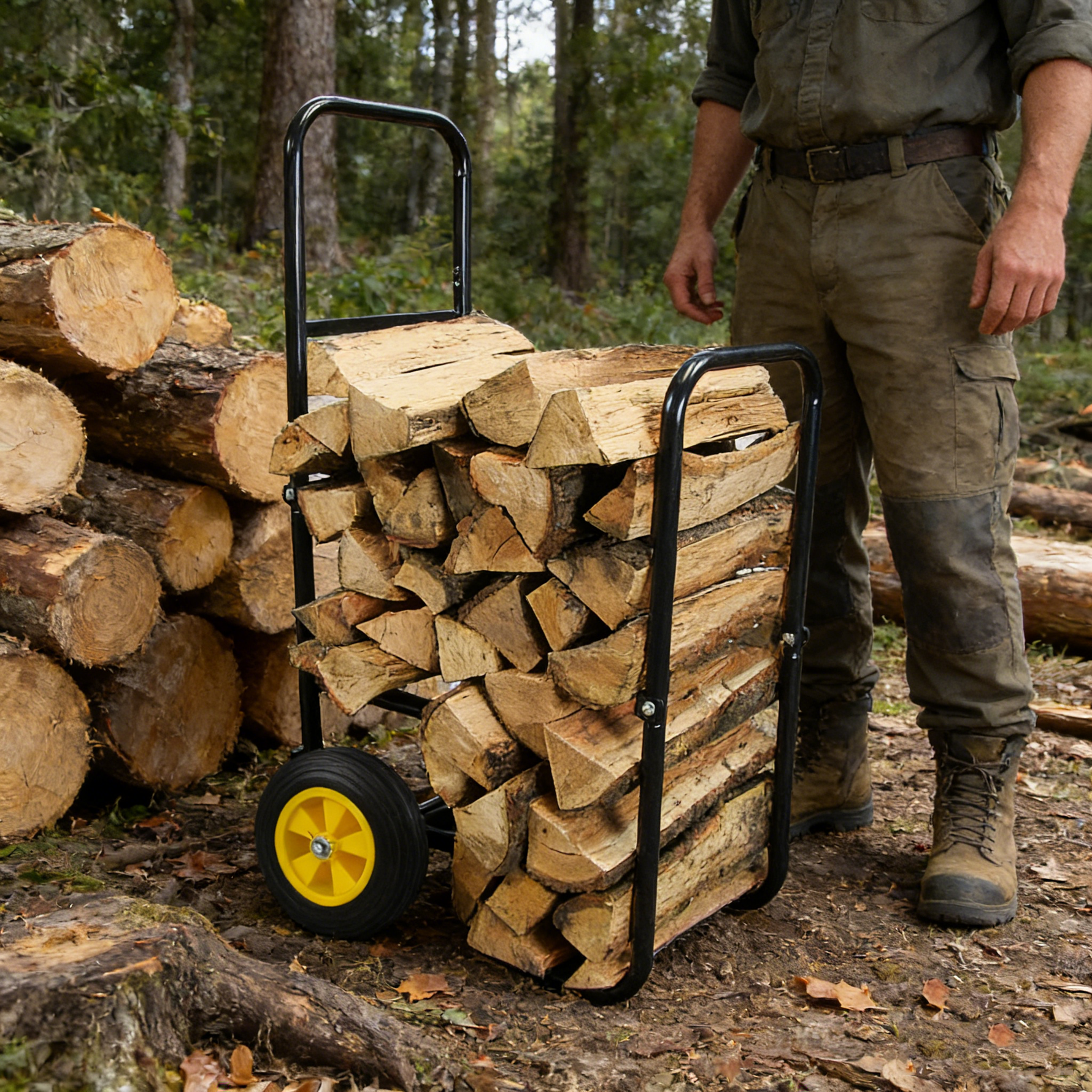 Rolling Steel Firewood Log Cart & Storage Rack for workshop, garage, storage, or utility use