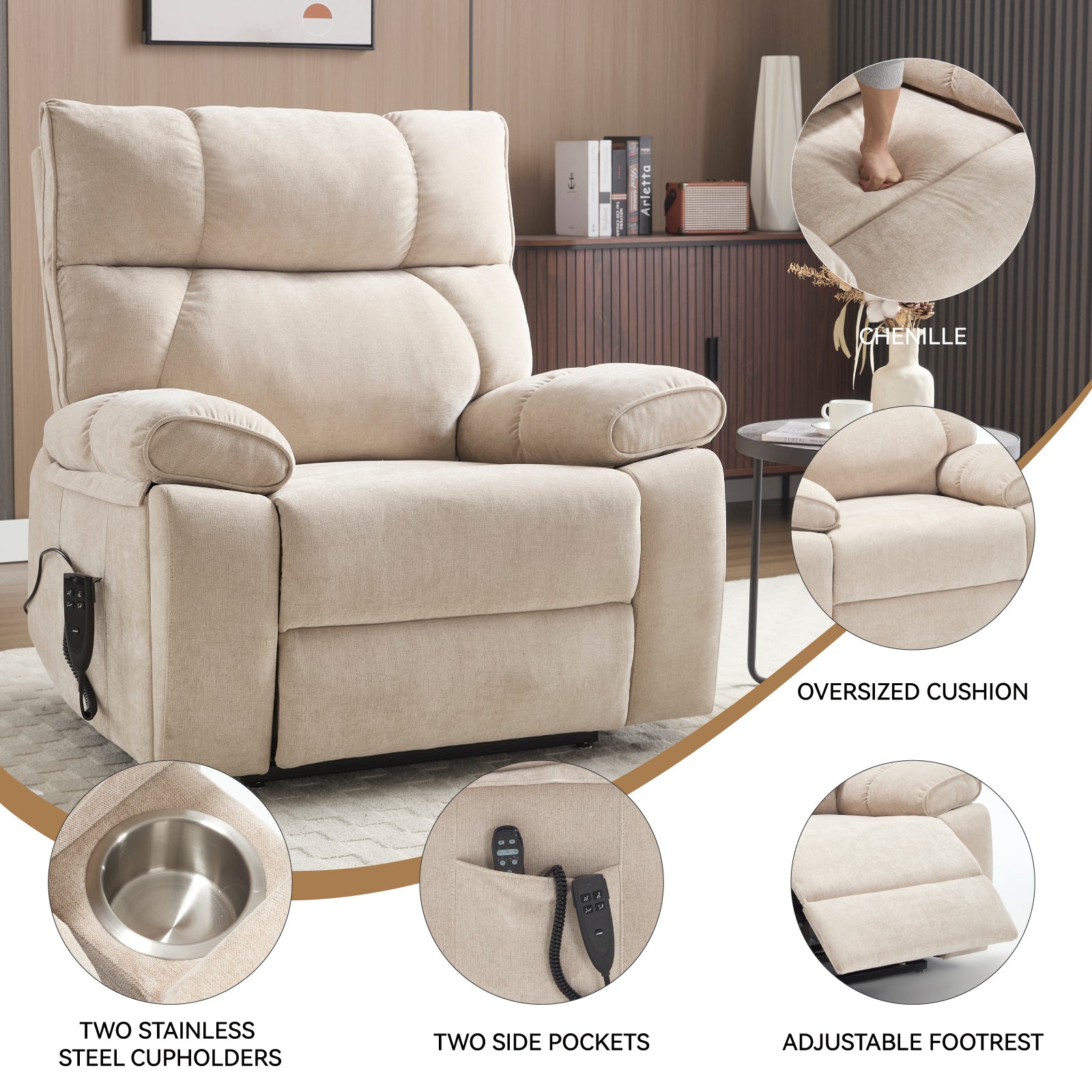 Dual-Motor Power Lift Recliner with Heat & Massage, 350 lb Capacity detail image 9