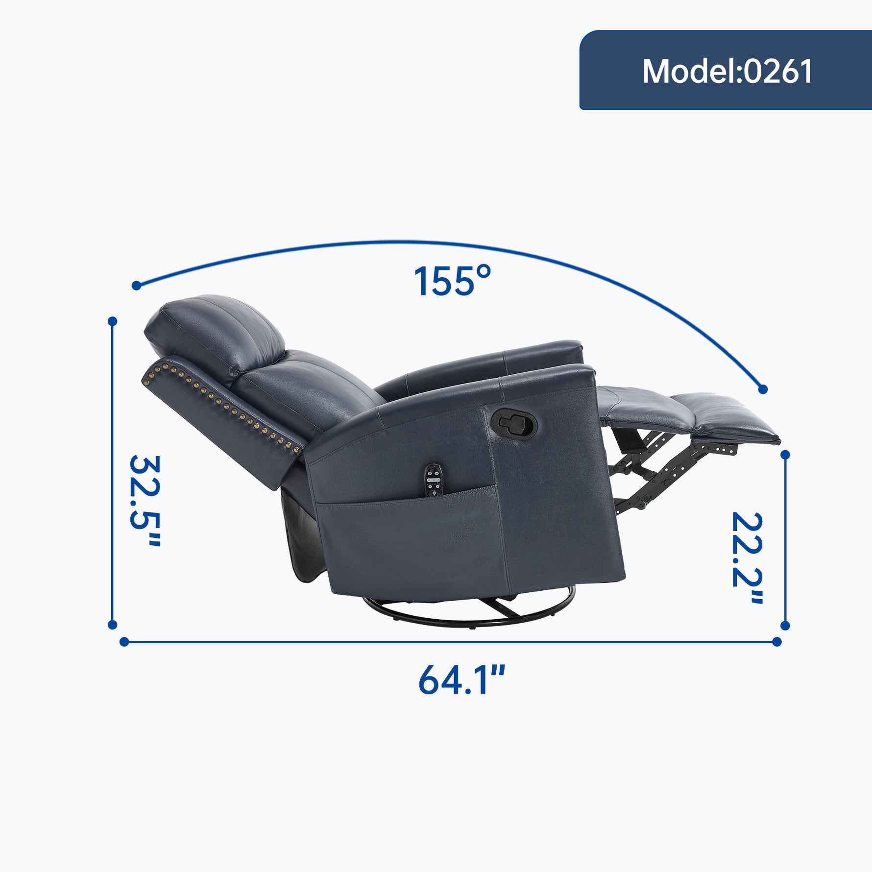 Genuine Leather Heat Massage Manual Recliner Chair with Rocker and Swivel for Living Room detail image 52