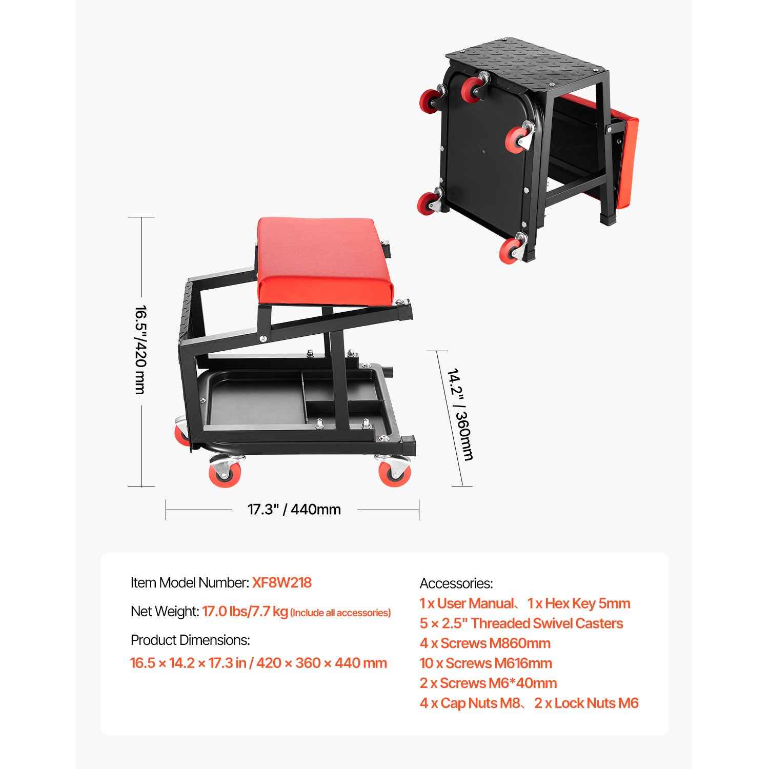 VEVOR Rolling Mechanic Work Seat, 300 lb Capacity product image