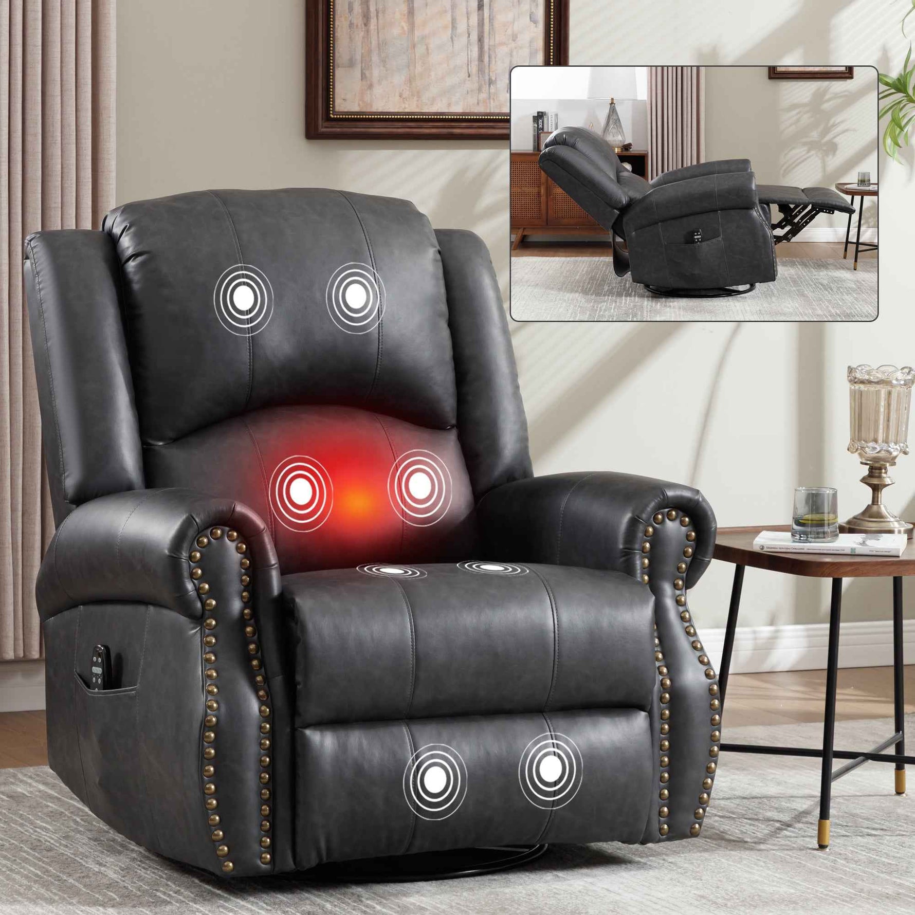 Heat Massage Manual Recliner Chair with Rocker and Swivel for Living Room detail image 62