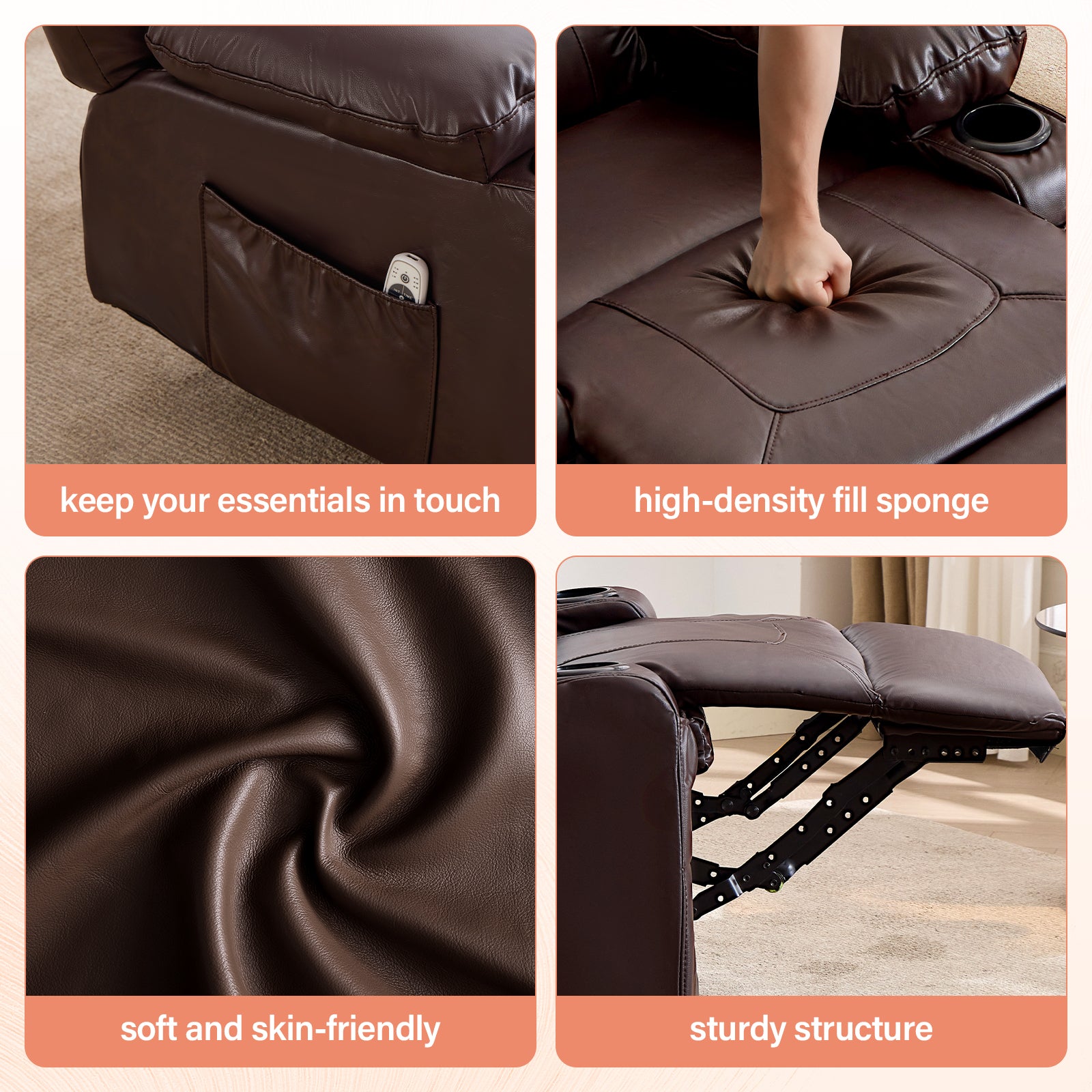 Rocker Recliner Chair with Massage and Heat for Adults, 360°Swivel detail image 7