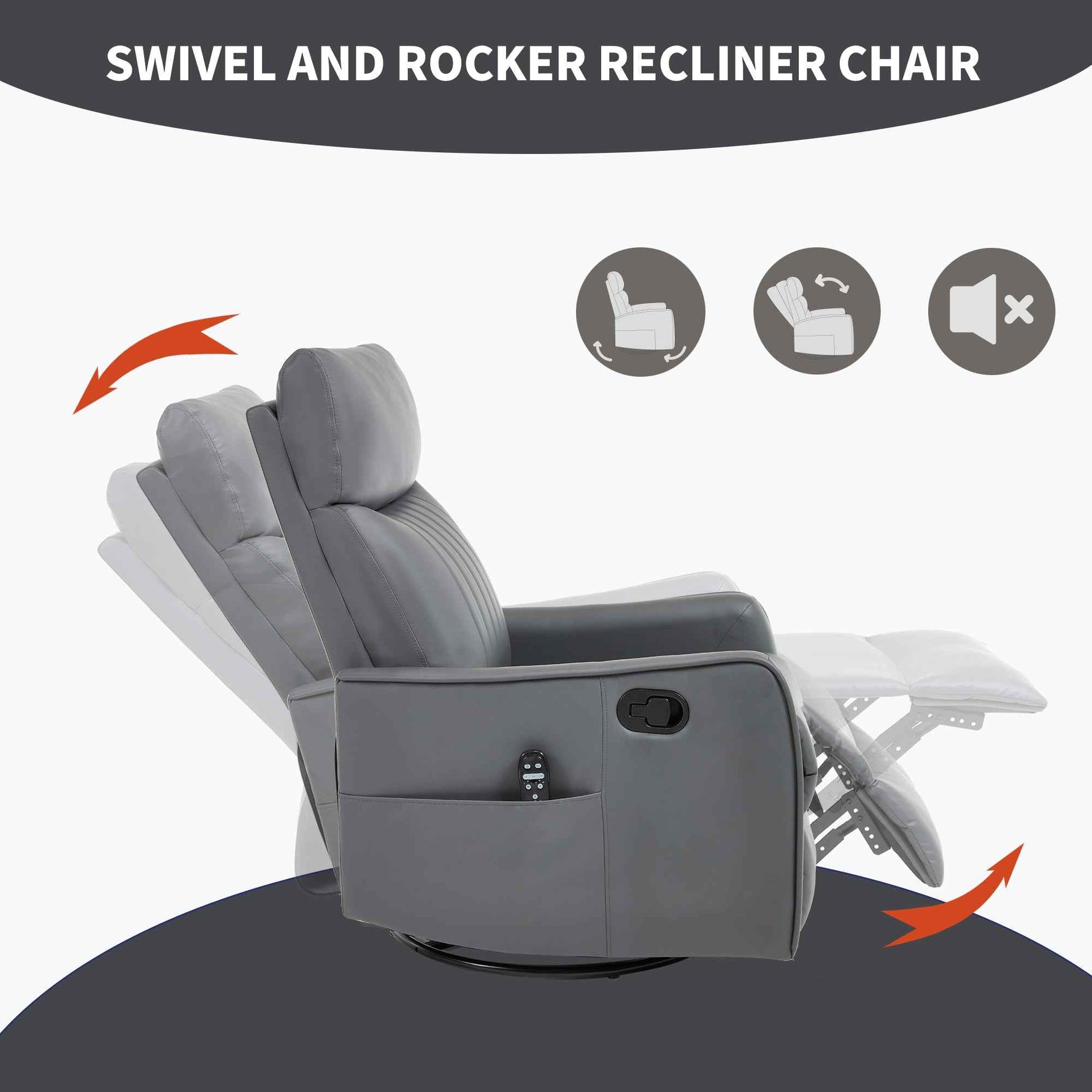 Faux Leather Heat & Massage Manual Rocker Swivel Recliner detail image 5