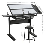 Hand Crank Adjustable Drafting Table with Drawers & Stool hobby and puzzle table