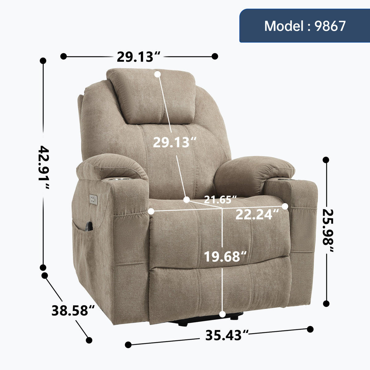 Dual-Motor Leather-Air Power Lift Recliner detail image 12