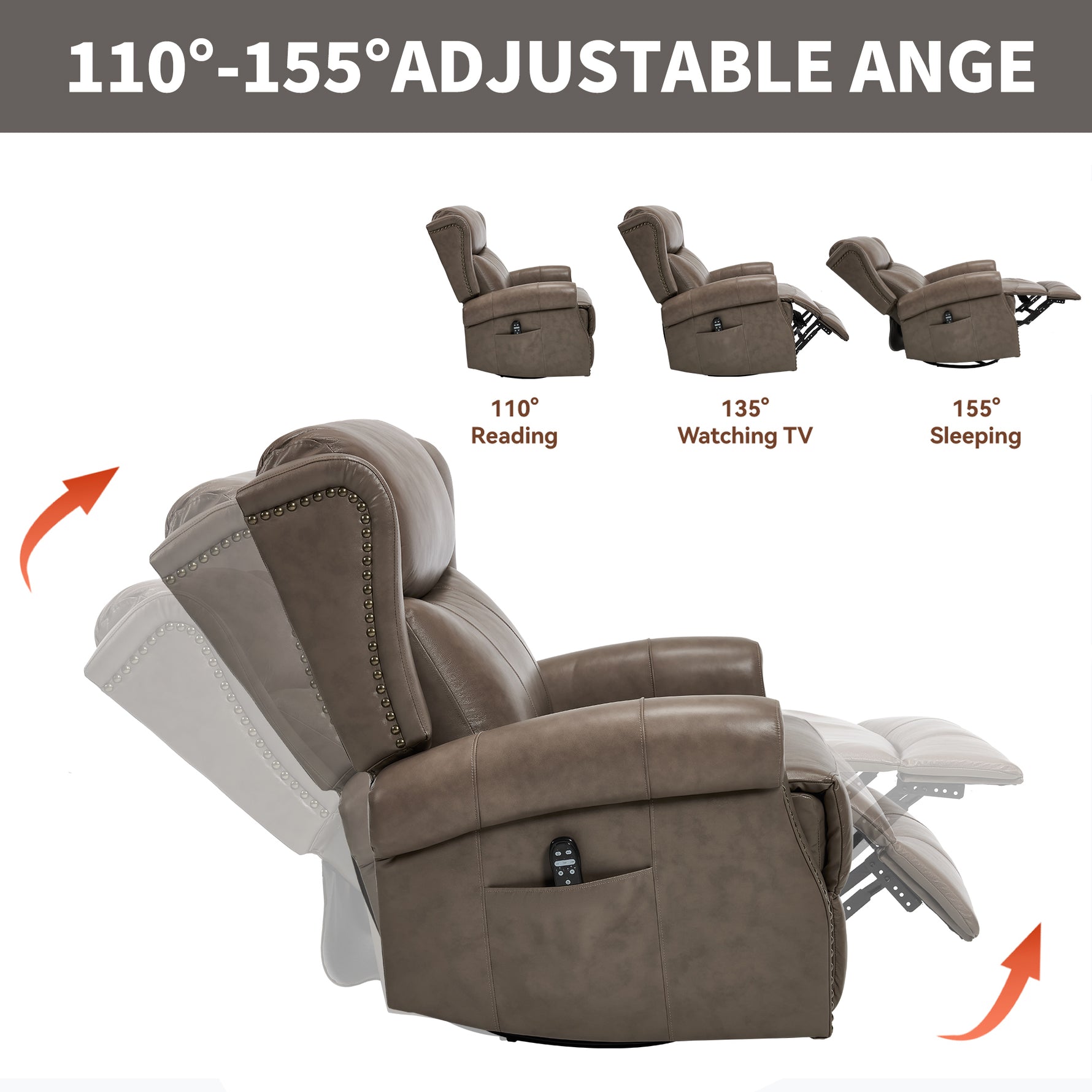 Heat Massage Manual Recliner Chair with Rocker and Swivel for Living Room detail image 117