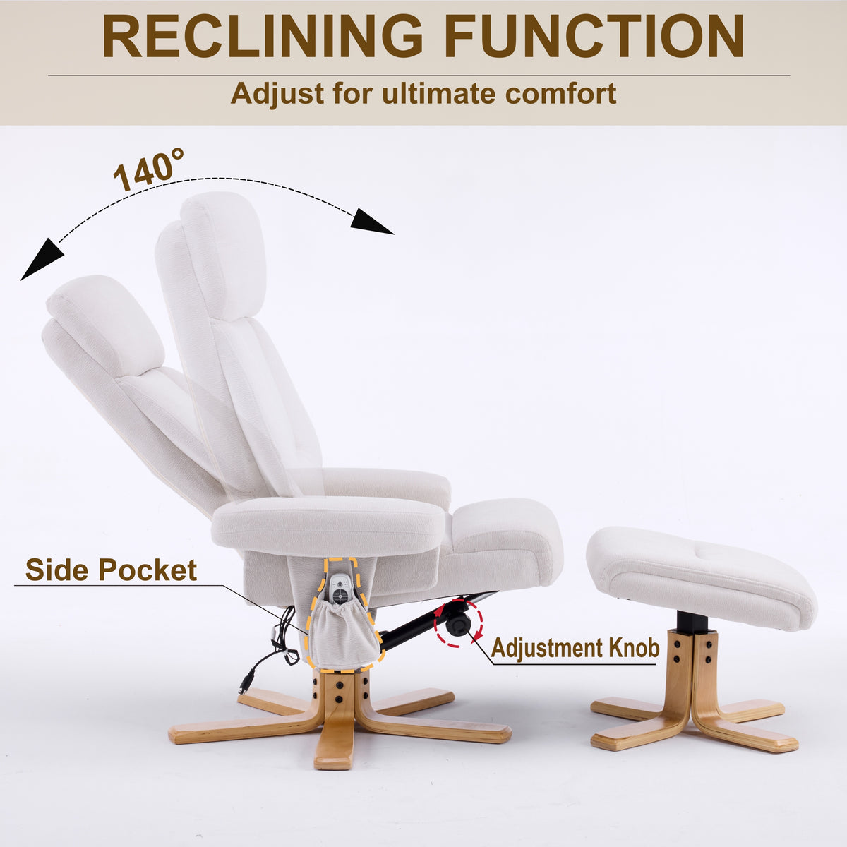 Modern Heated Massage 360° Swivel Recliner Accent Chair with Ottoman, Ergonomic detail image 6