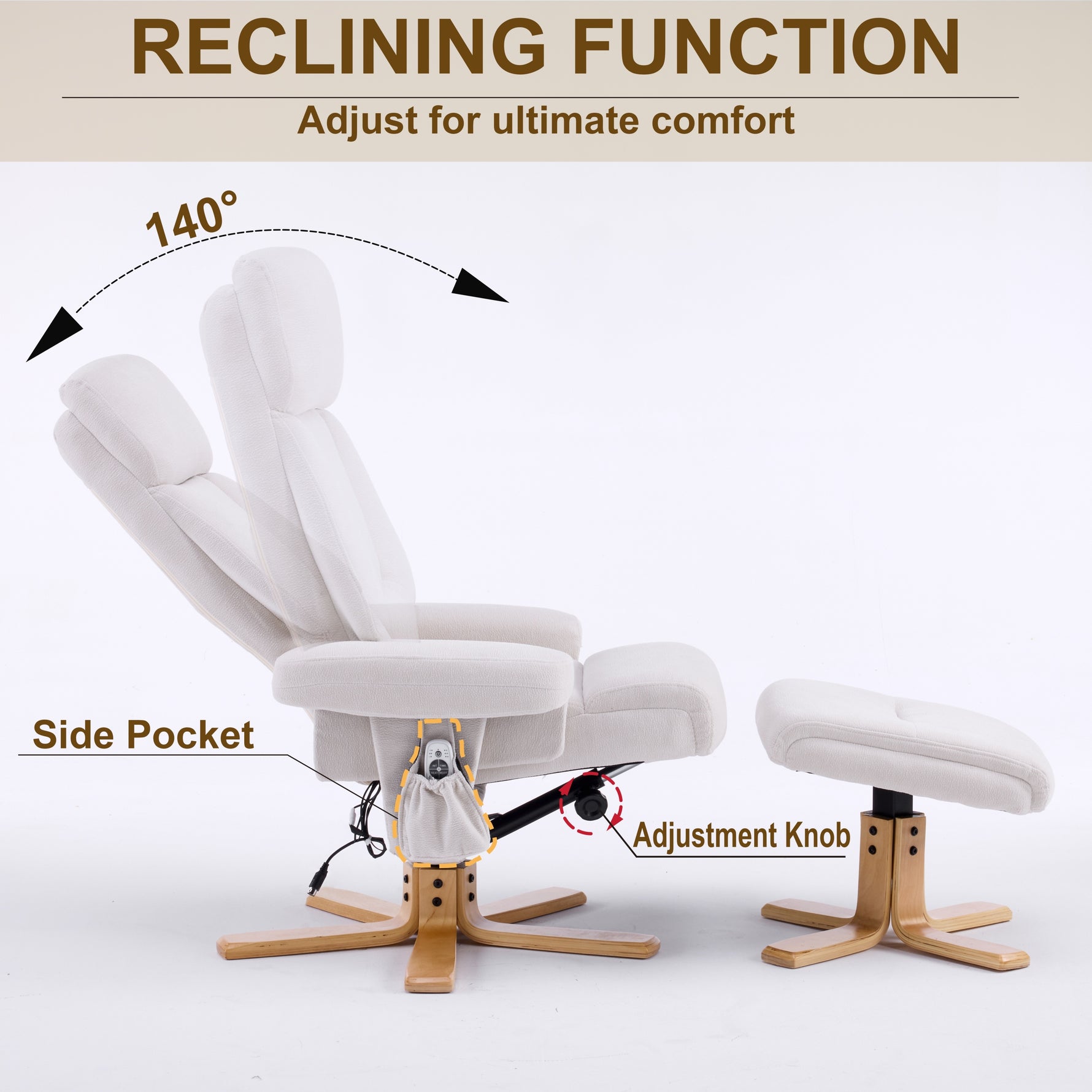 Modern Heated Massage 360° Swivel Recliner Accent Chair with Ottoman, Ergonomic detail image 6
