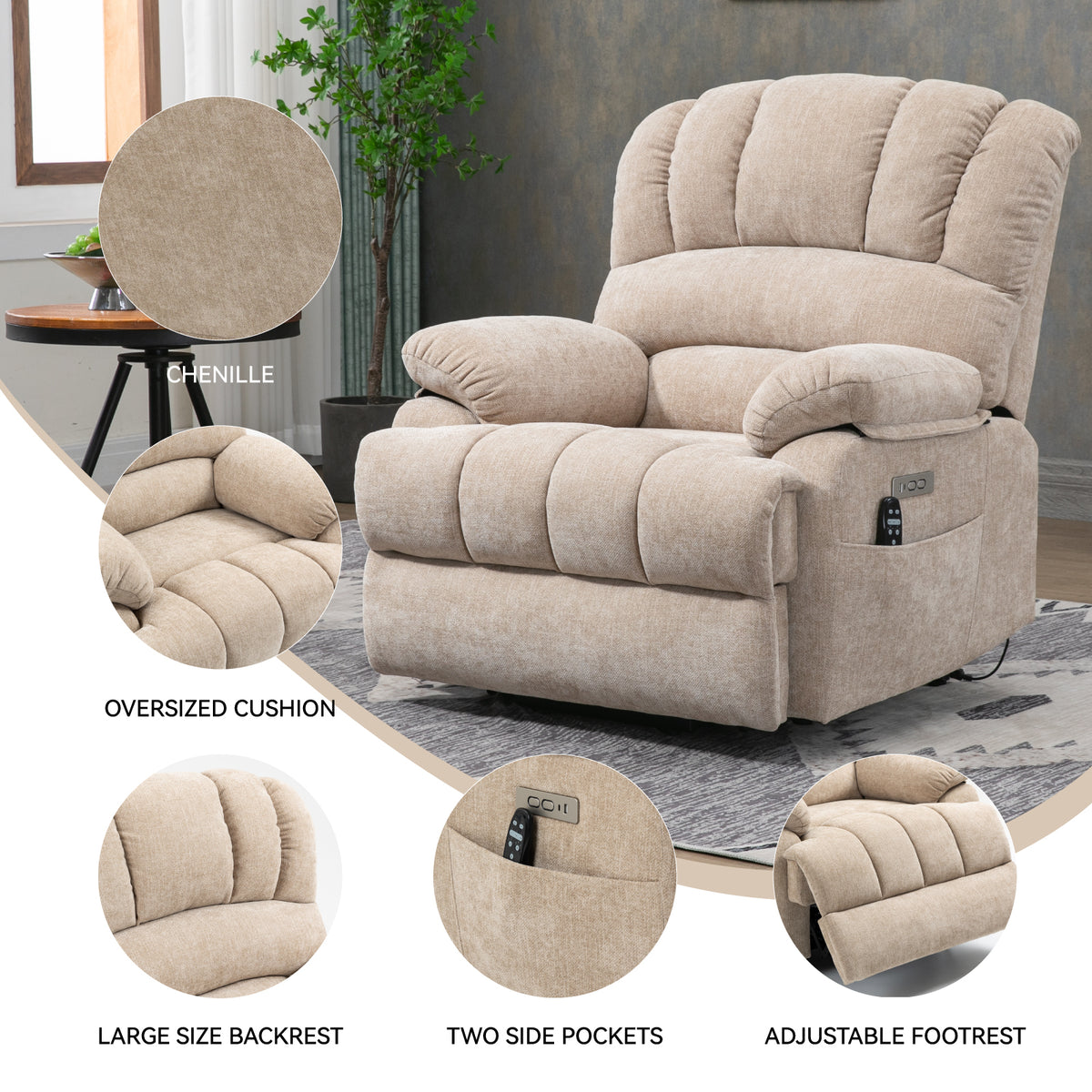 Chenille Power Lift Recliner detail image 16
