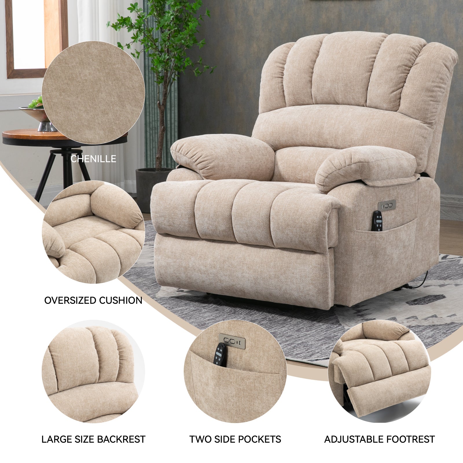 Chenille Power Lift Recliner detail image 16