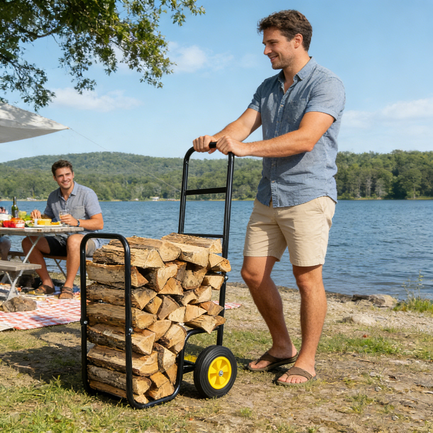 Rolling Steel Firewood Log Cart & Storage Rack for workshop, garage, storage, or utility use