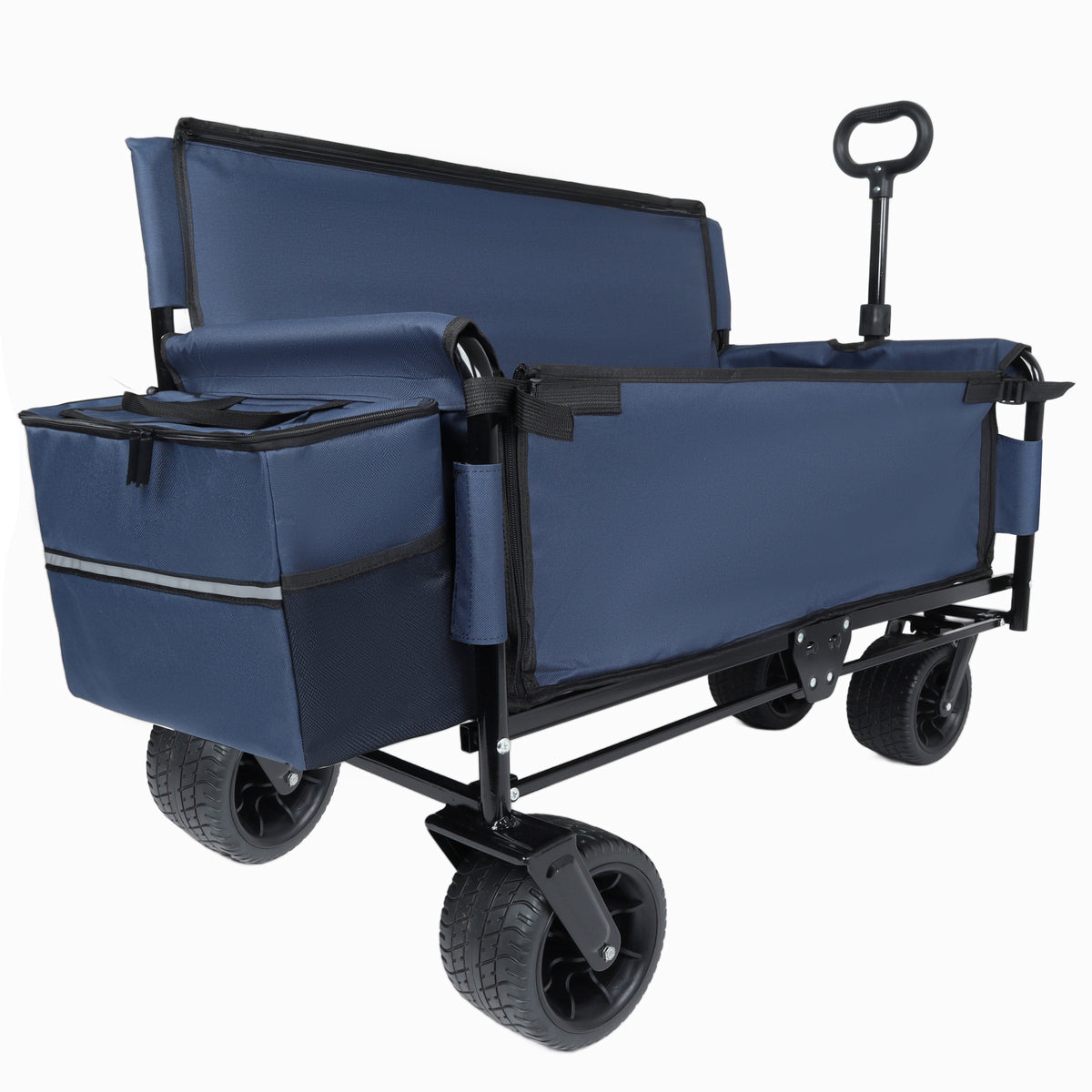 3-in-1 Folding Wagon Cart with Bench Seat & Storage for workshop, garage, storage, or utility use