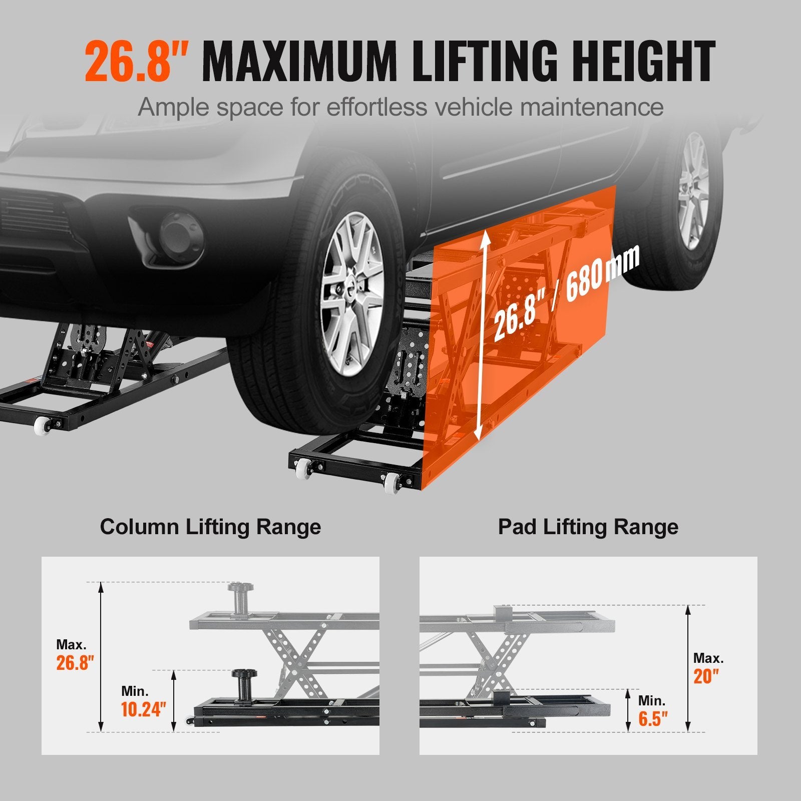 VEVOR 7,000 lb Portable Car Lift with Extended-Length Plates for workshop, garage, storage, or utility use