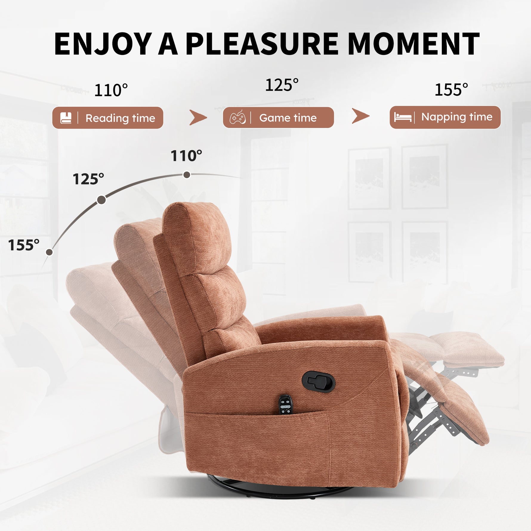 Heat Massage Manual Recliner Chair with Rocker and Swivel in Fabric for Living Room detail image 7