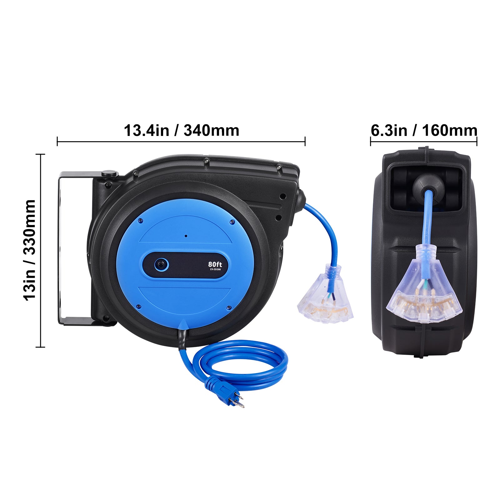 Retractable Heavy-Duty Extension Cord Reel with Triple-Tap Outlet for workshop, garage, storage, or utility use