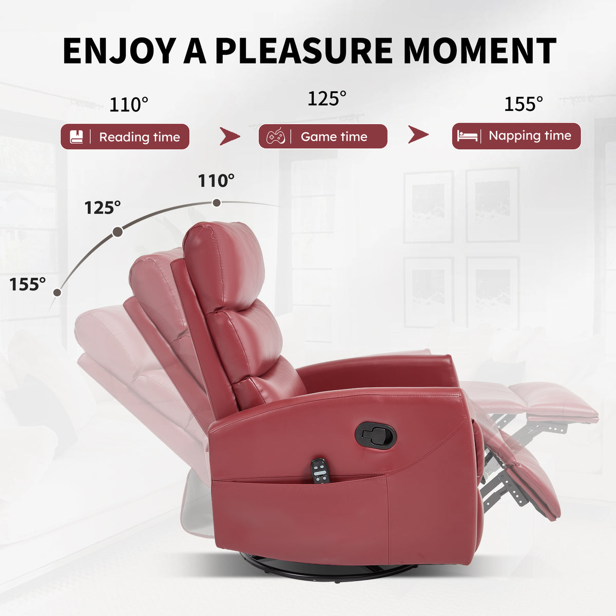 Heat Massage Manual Recliner Chair with Rocker and Swivel in Fabric for Living Room detail image 30