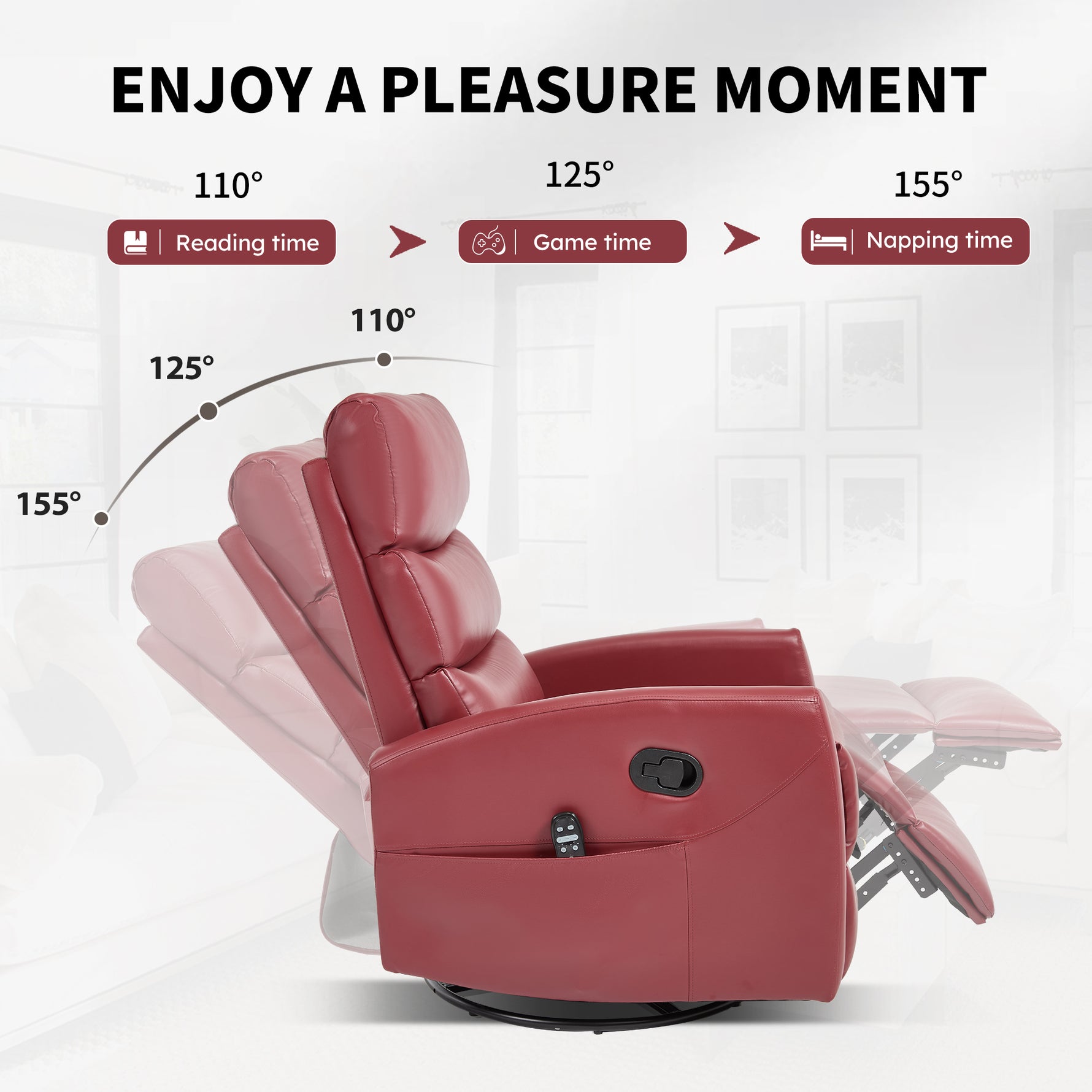Heat Massage Manual Recliner Chair with Rocker and Swivel in Fabric for Living Room detail image 30