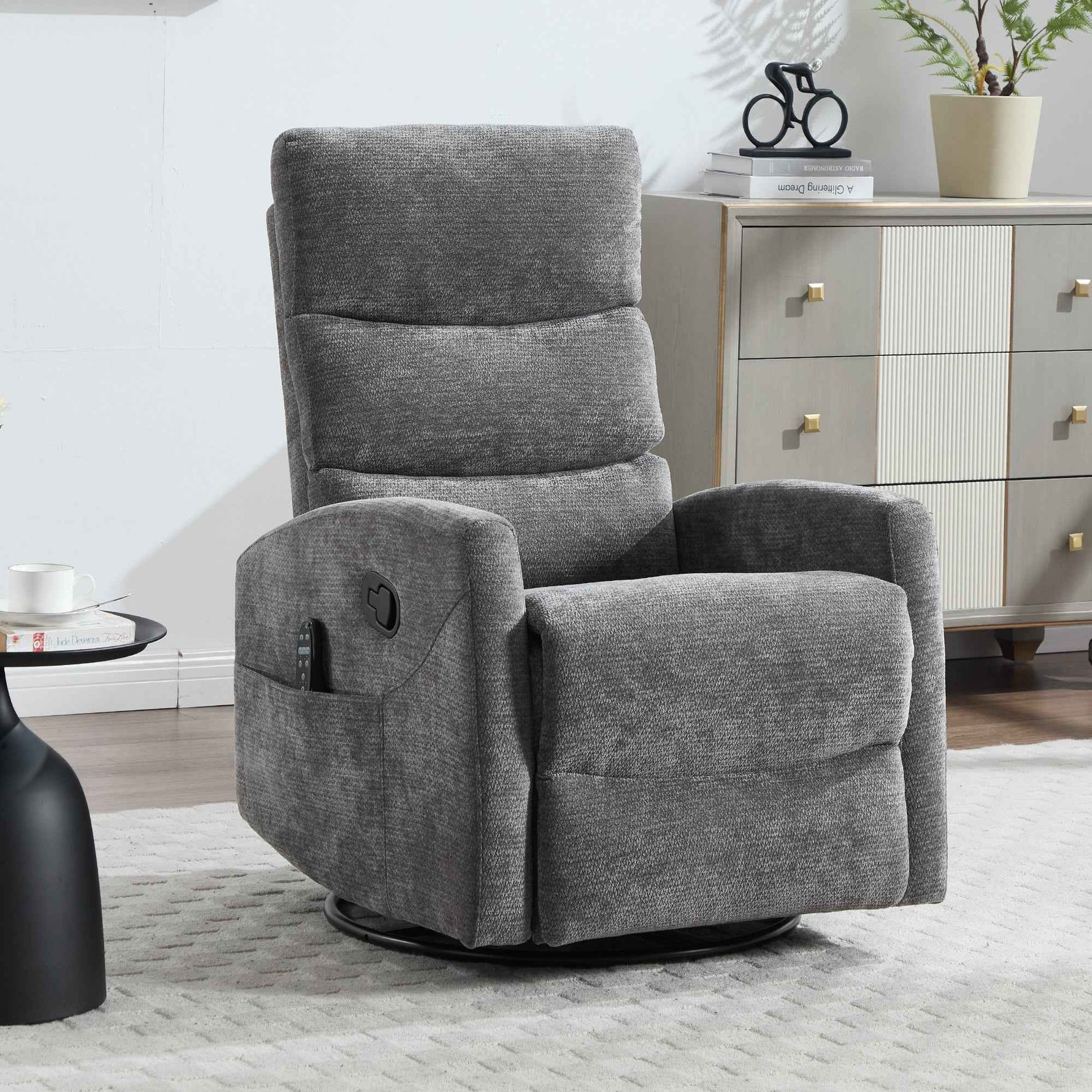 Heat Massage Manual Recliner Chair with Rocker and Swivel in Fabric for Living Room detail image 36