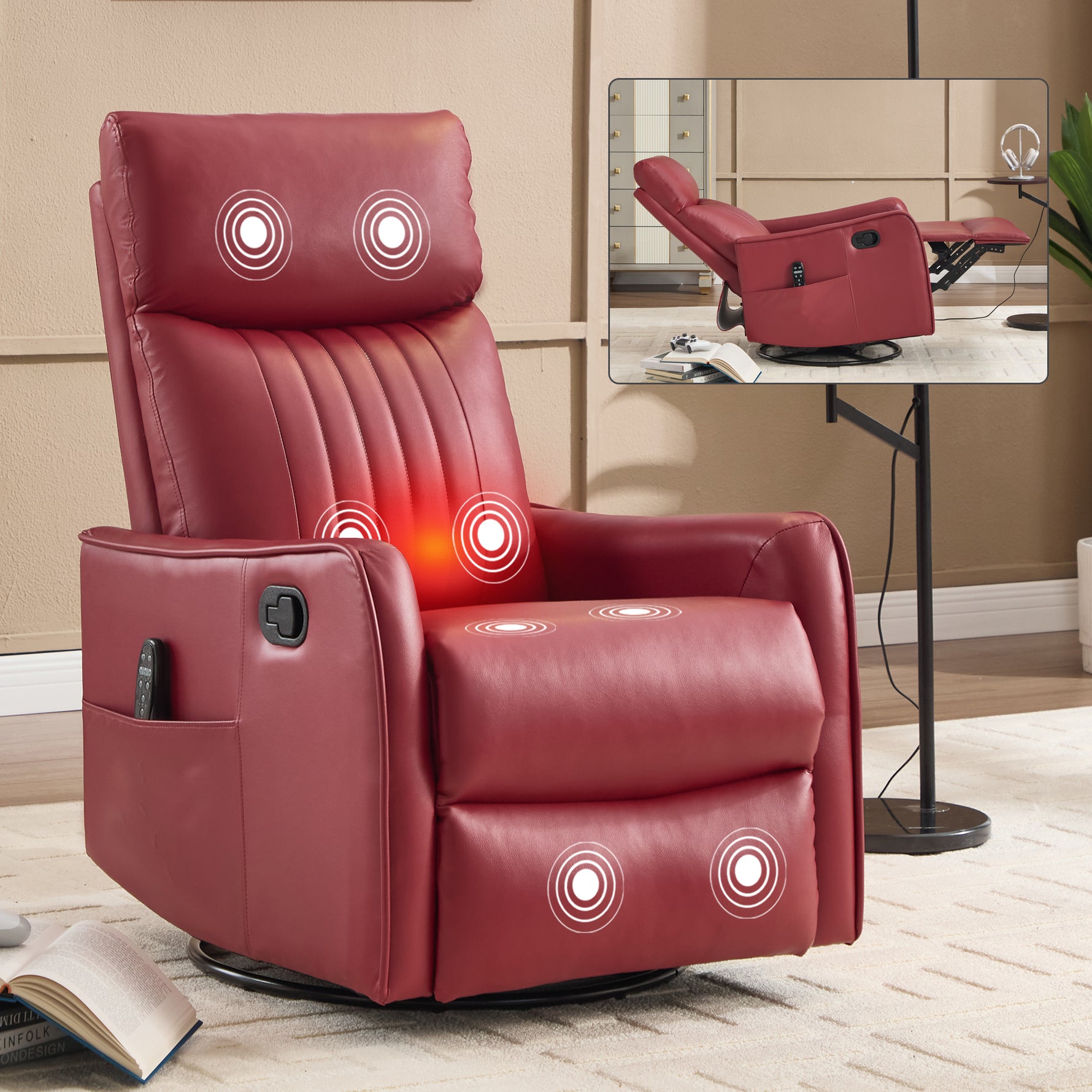 Faux Leather Heat & Massage Manual Rocker Swivel Recliner detail image 31