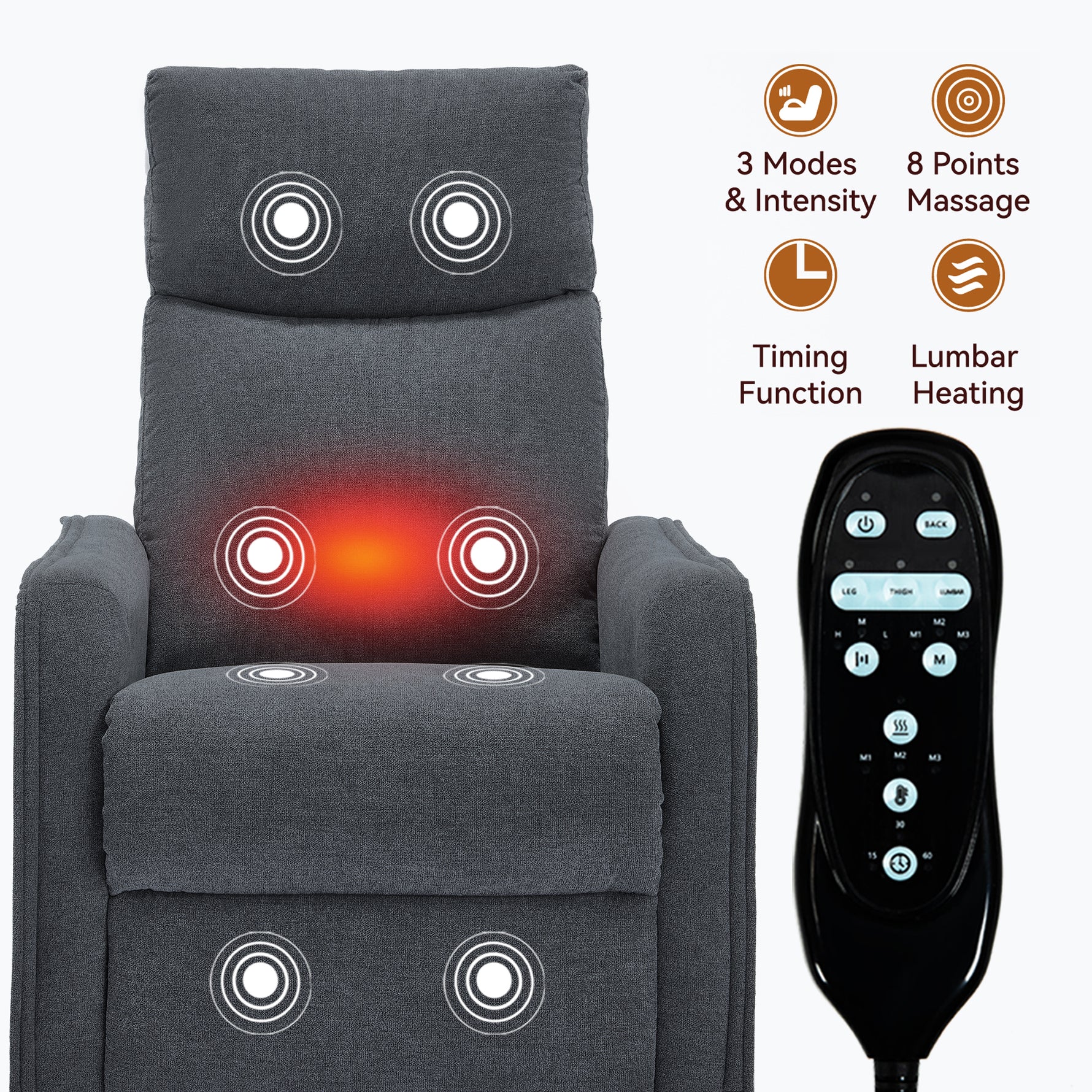 Heat Massage Manual Recliner Chair with Rocker and Swivel in Fabric for Living Room detail image 85