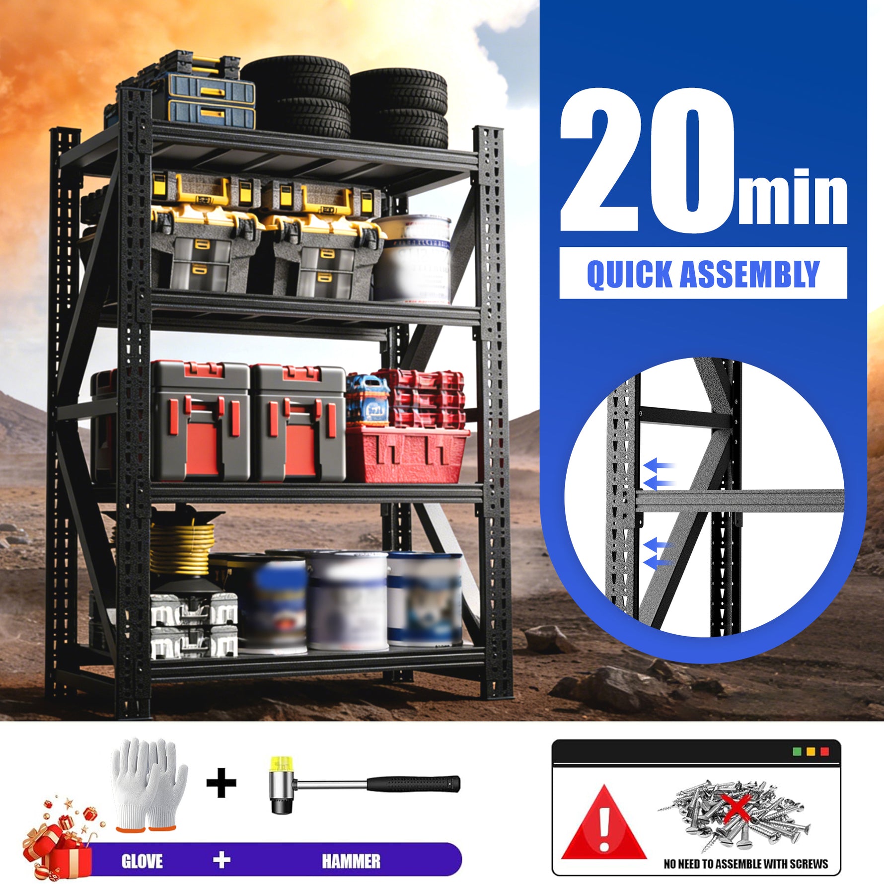 Heavy-Duty Adjustable Garage Shelving for Warehouse Storage for workshop, garage, storage, or utility use