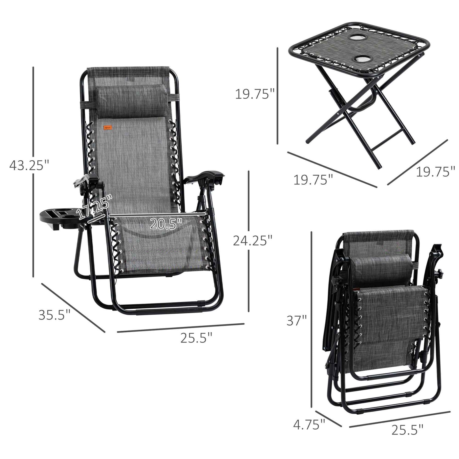Outsunny Zero Gravity Chair Set with Side Table and Cup Holder detail image 17
