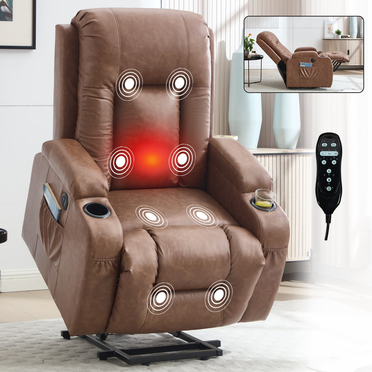 PU Infinite Position Up to 350 lb Single Motor Power Lift Recliner Chair detail image 29