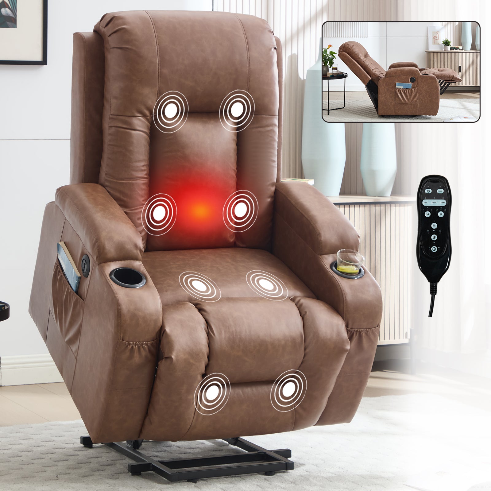 PU Infinite Position Up to 350 lb Single Motor Power Lift Recliner Chair detail image 29