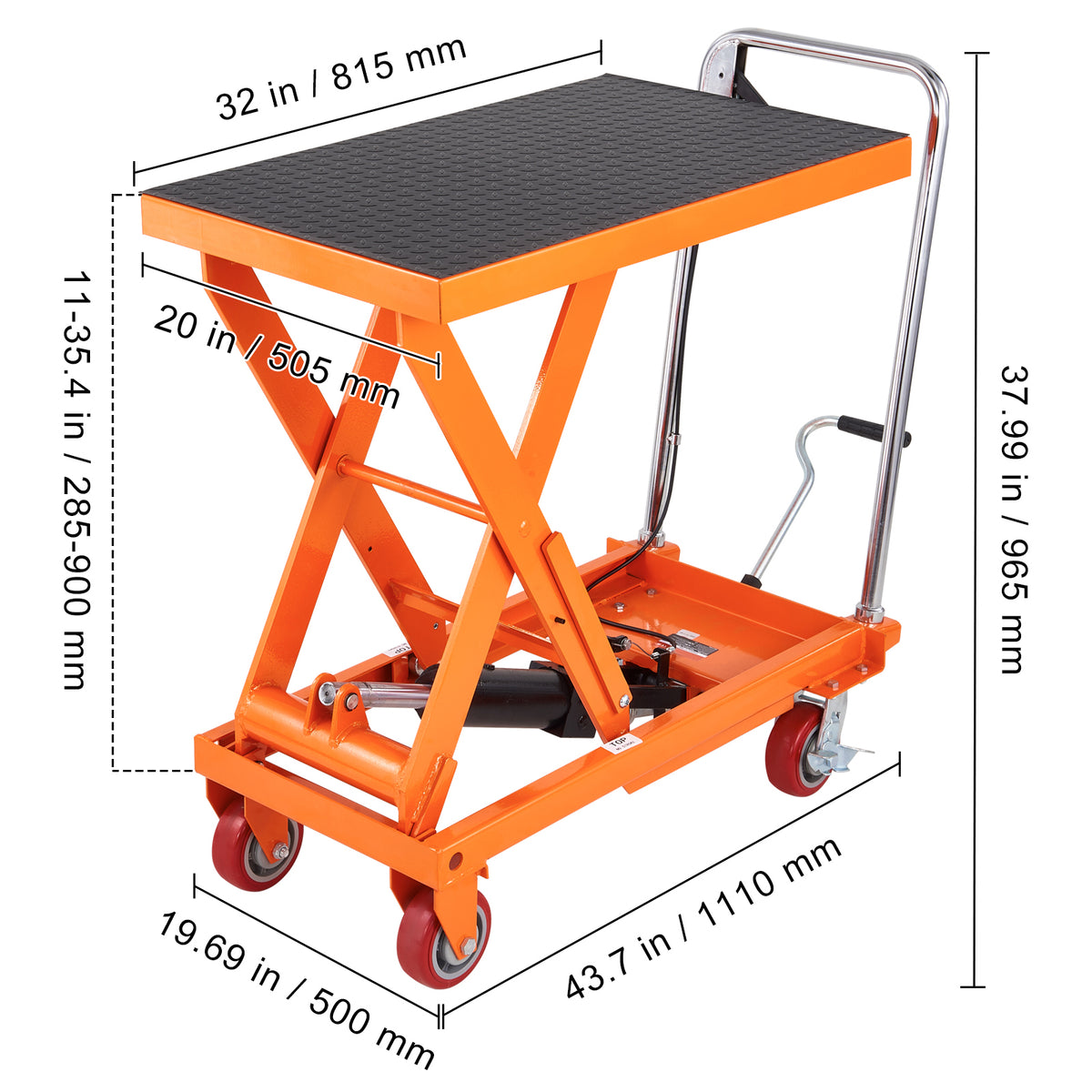 Manual Hydraulic Scissor Lift Table Cart with Non-Slip Pad for workshop, garage, storage, or utility use