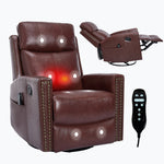 Genuine Leather Heat Massage Manual Recliner Chair with Rocker and Swivel for Living Room detail image 31