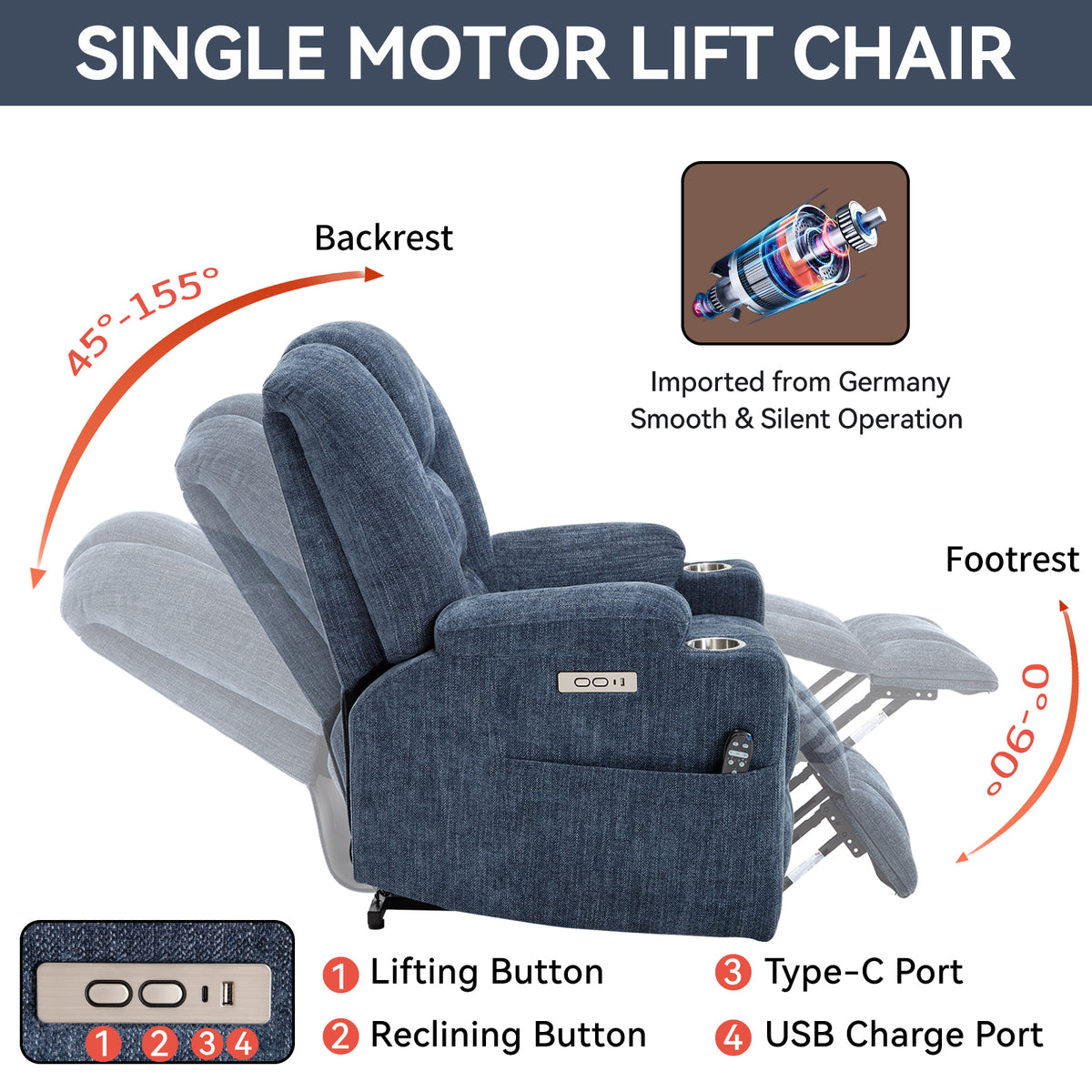 Large Dual-Motor Power Lift Heat & Massage Recliner detail image 69