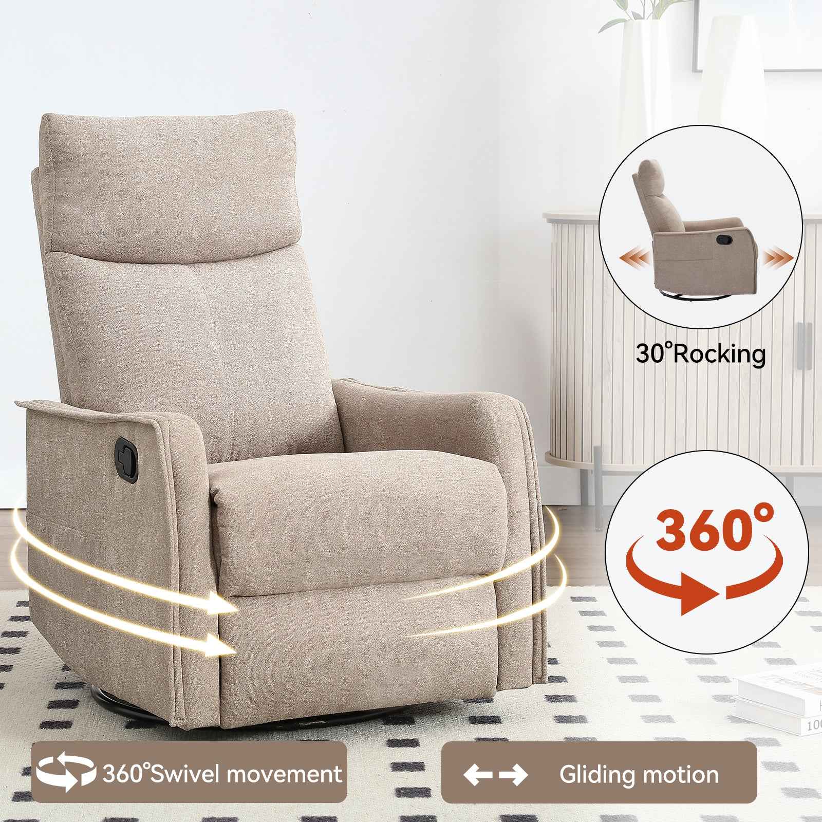 Heat Massage Manual Recliner Chair with Rocker and Swivel in Fabric for Living Room detail image 61
