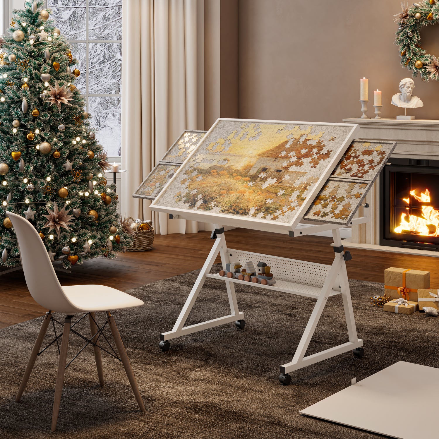 1500-Piece Rolling Jigsaw Puzzle Table with 4 Trays hobby and puzzle table