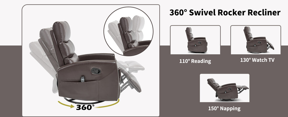 Heat Massage Manual Recliner Chair with Rocker and Swivel in Fabric for Living Room detail image 21
