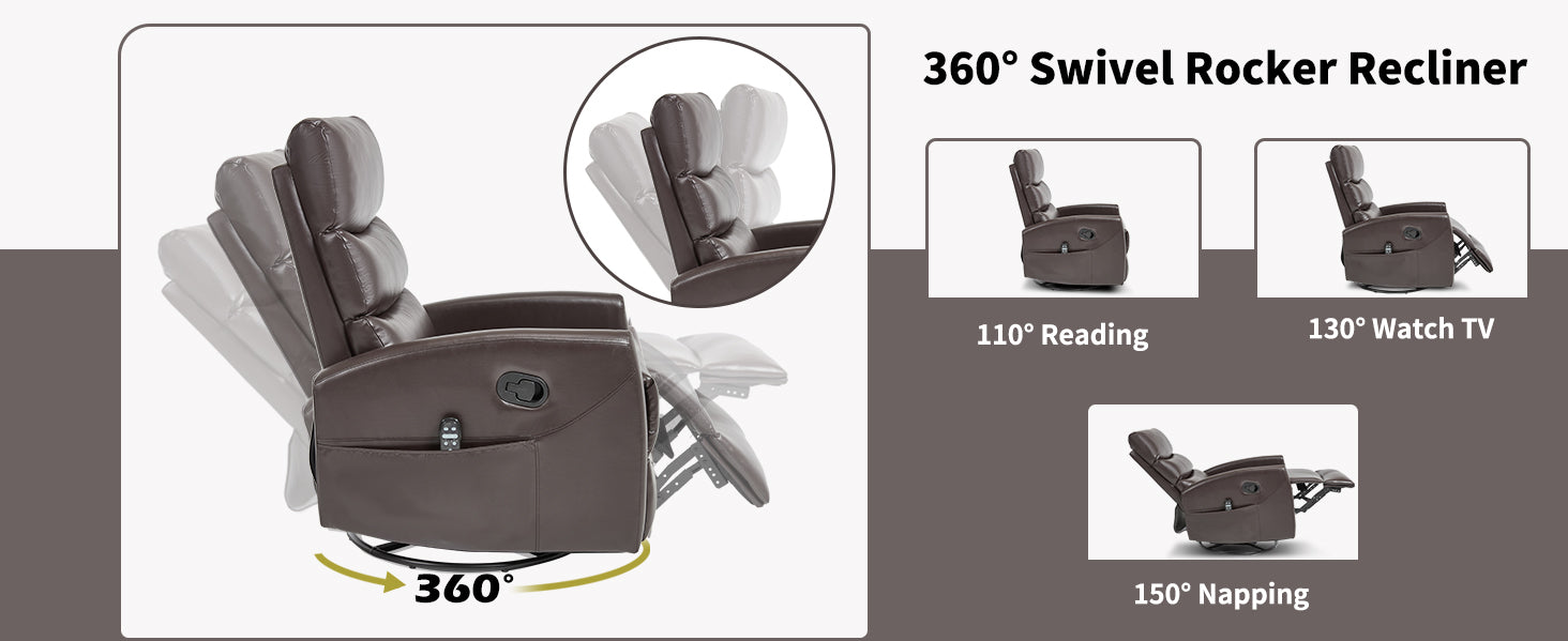 Heat Massage Manual Recliner Chair with Rocker and Swivel in Fabric for Living Room detail image 21