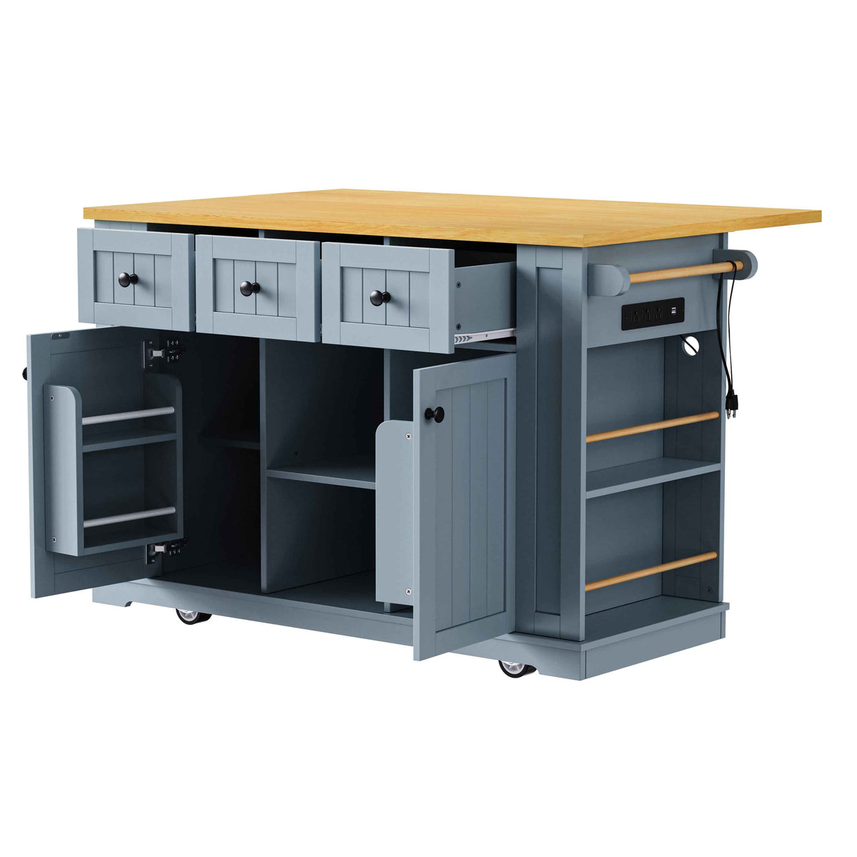 53 in. Farmhouse Kitchen Island with Power Outlet & Stools product view 92