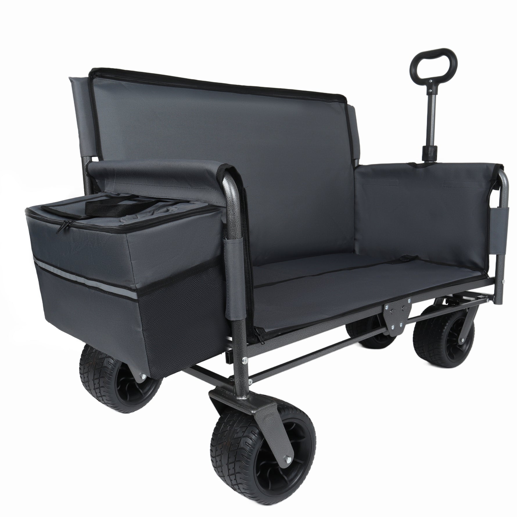 3-in-1 Folding Wagon Cart with Bench Seat & Storage for workshop, garage, storage, or utility use