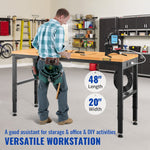 VEVOR Adjustable Height Hardwood Workbench with Power Outlets for workshop, garage, storage, or utility use