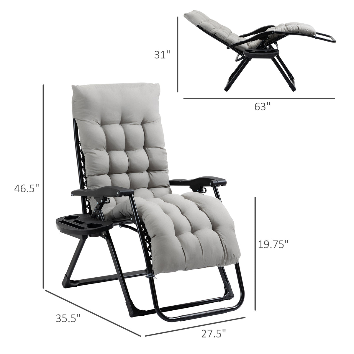 Outsunny Padded Zero Gravity Reclining Lounge Chair detail image 21