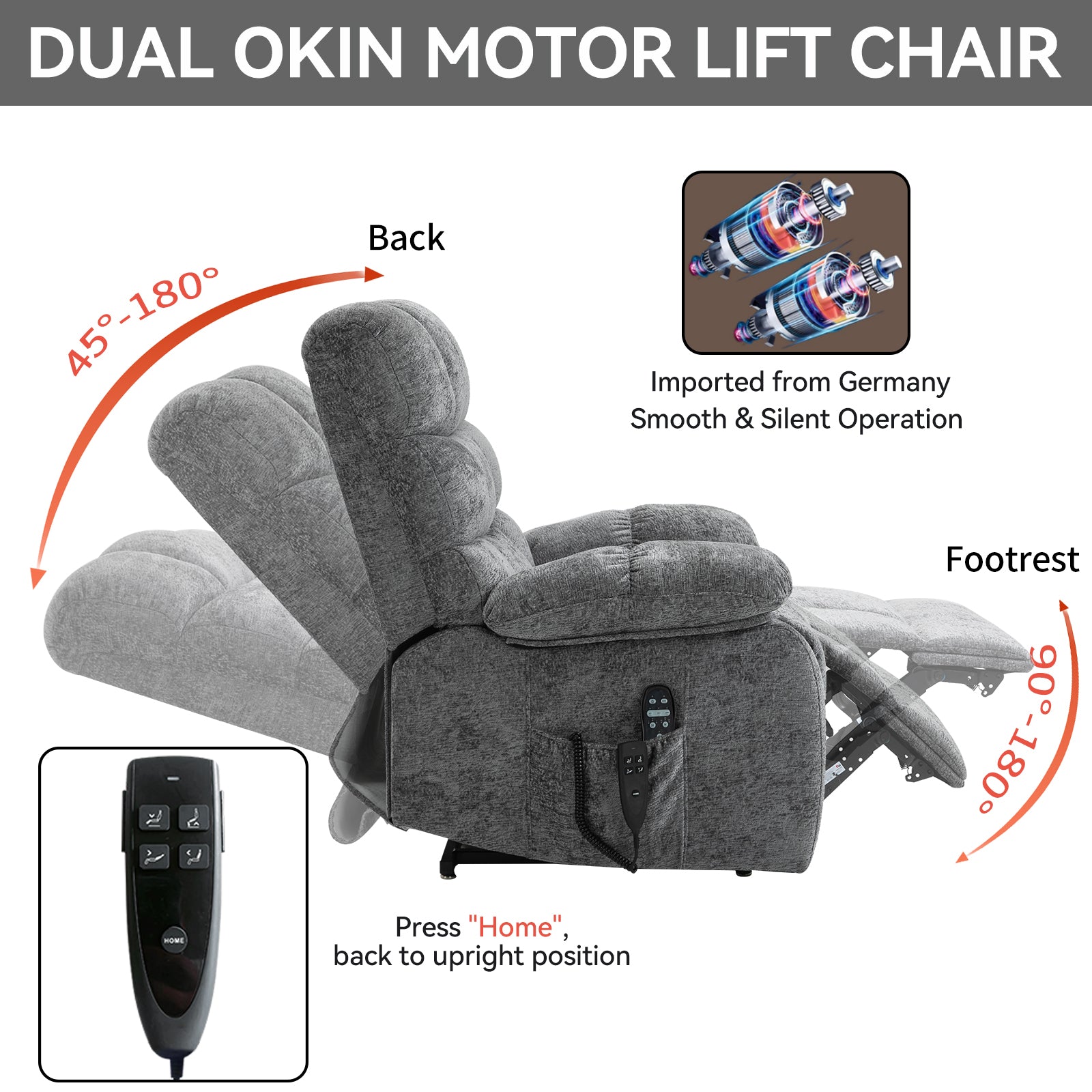 Dual-Motor Lift Recliner with Heat & Massage, 350 lb Capacity detail image 44