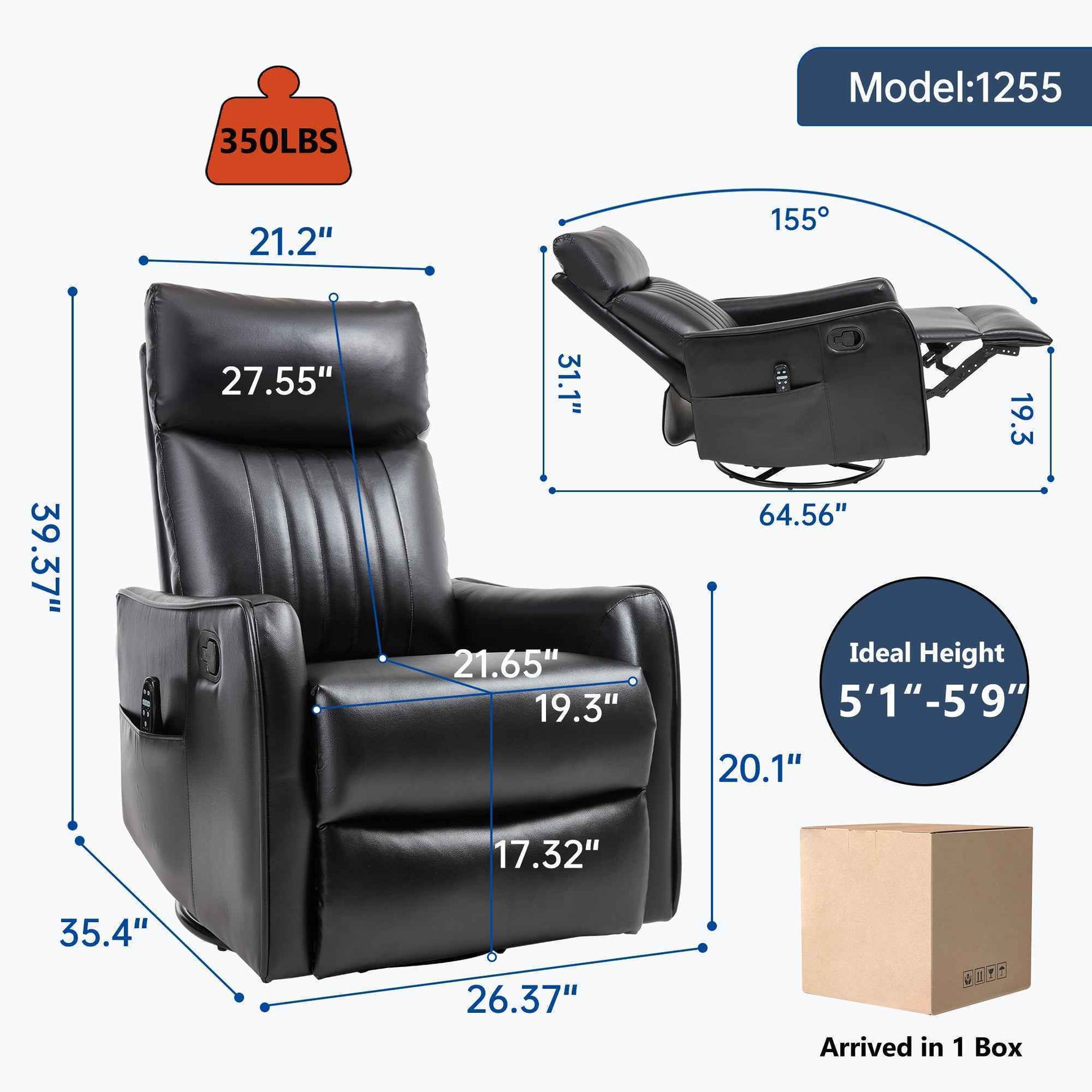 Faux Leather Heat Massage Manual Recliner Chair with Rocker and Swivel for Living Room detail image 2