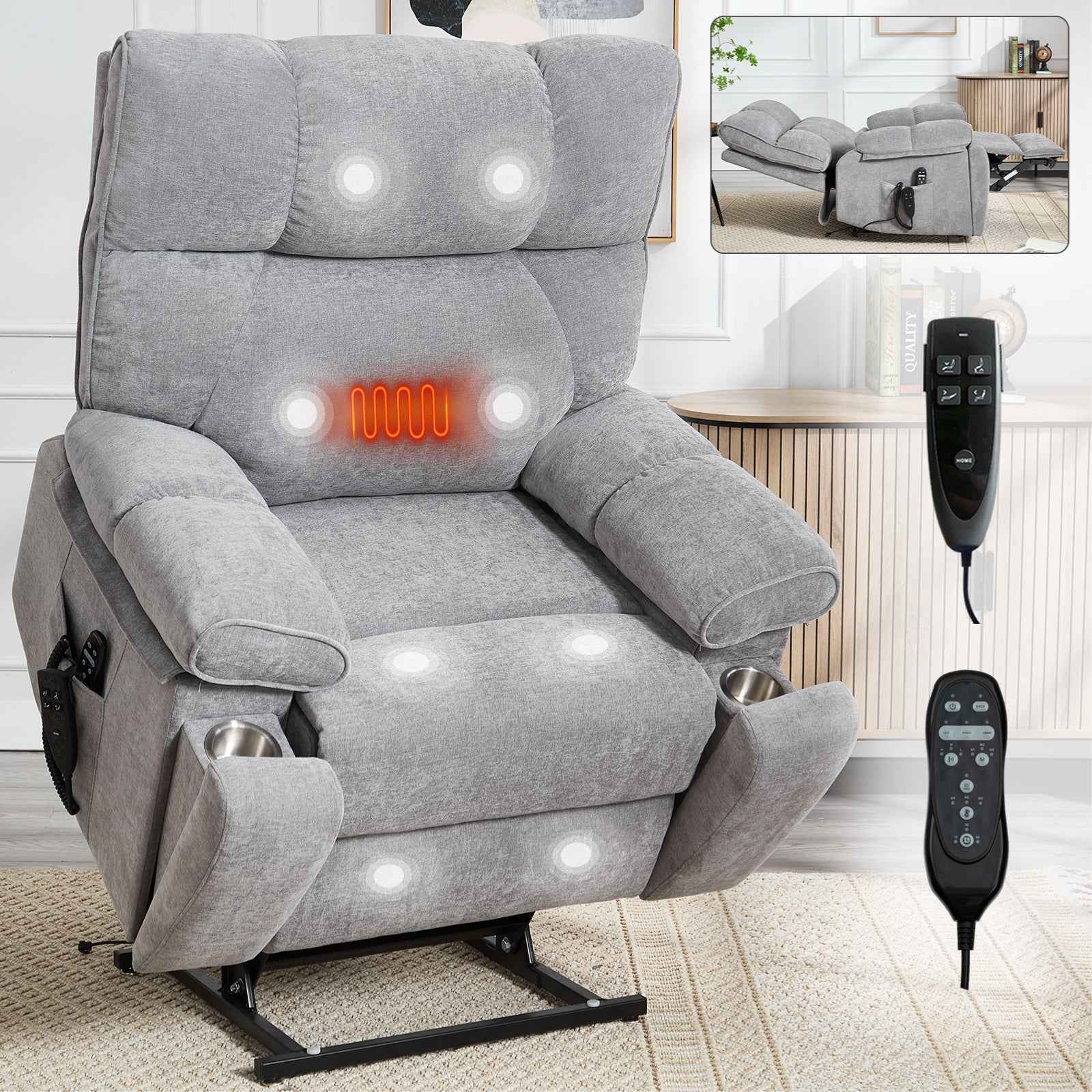 Dual-Motor Power Lift Recliner with Heat & Massage, 350 lb Capacity detail image 128