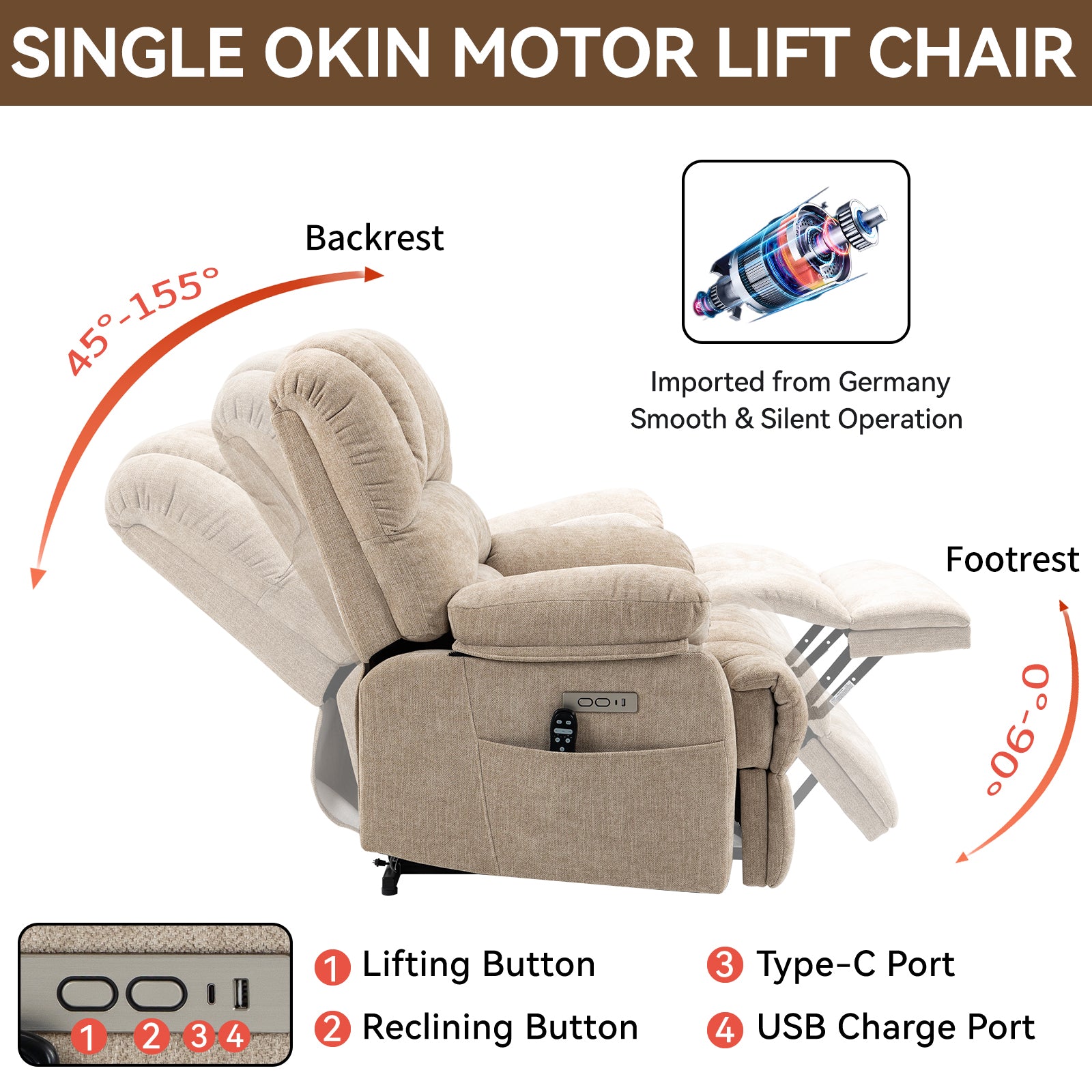 Chenille Power Lift Recliner detail image 14