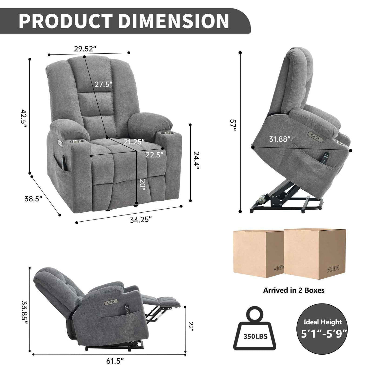 Large Dual-Motor Power Lift Heat & Massage Recliner detail image 21