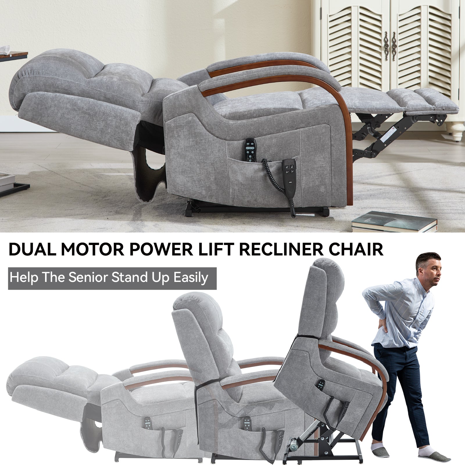 Power Chenille Lift Recliner Chair Dual Motor Infinite Position Up to 350 Pounds detail image 47