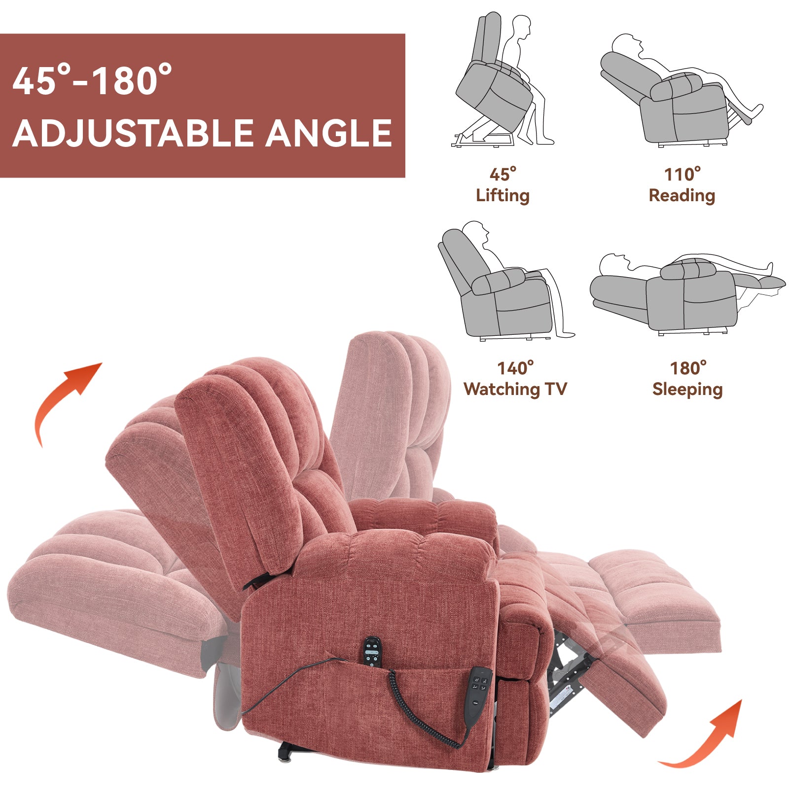 Dual-Motor Heat & Massage Power Lift Recliner, 350 lb Capacity detail image 83