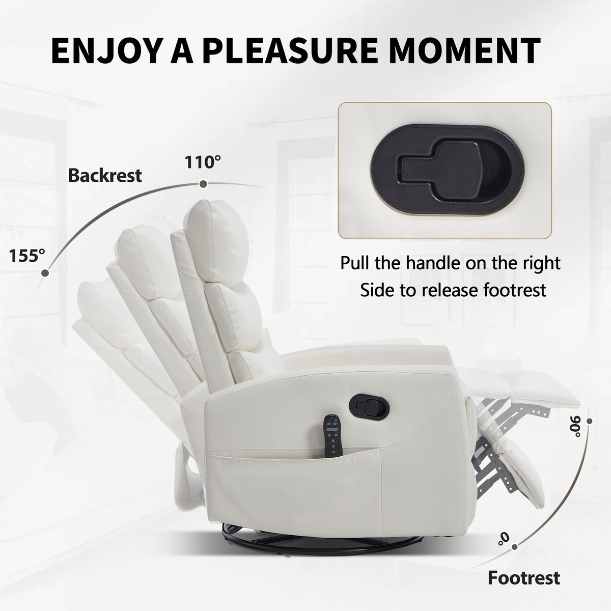Heat Massage Manual Recliner Chair with Rocker and Swivel in Faux Leather for Living Room detail image 18