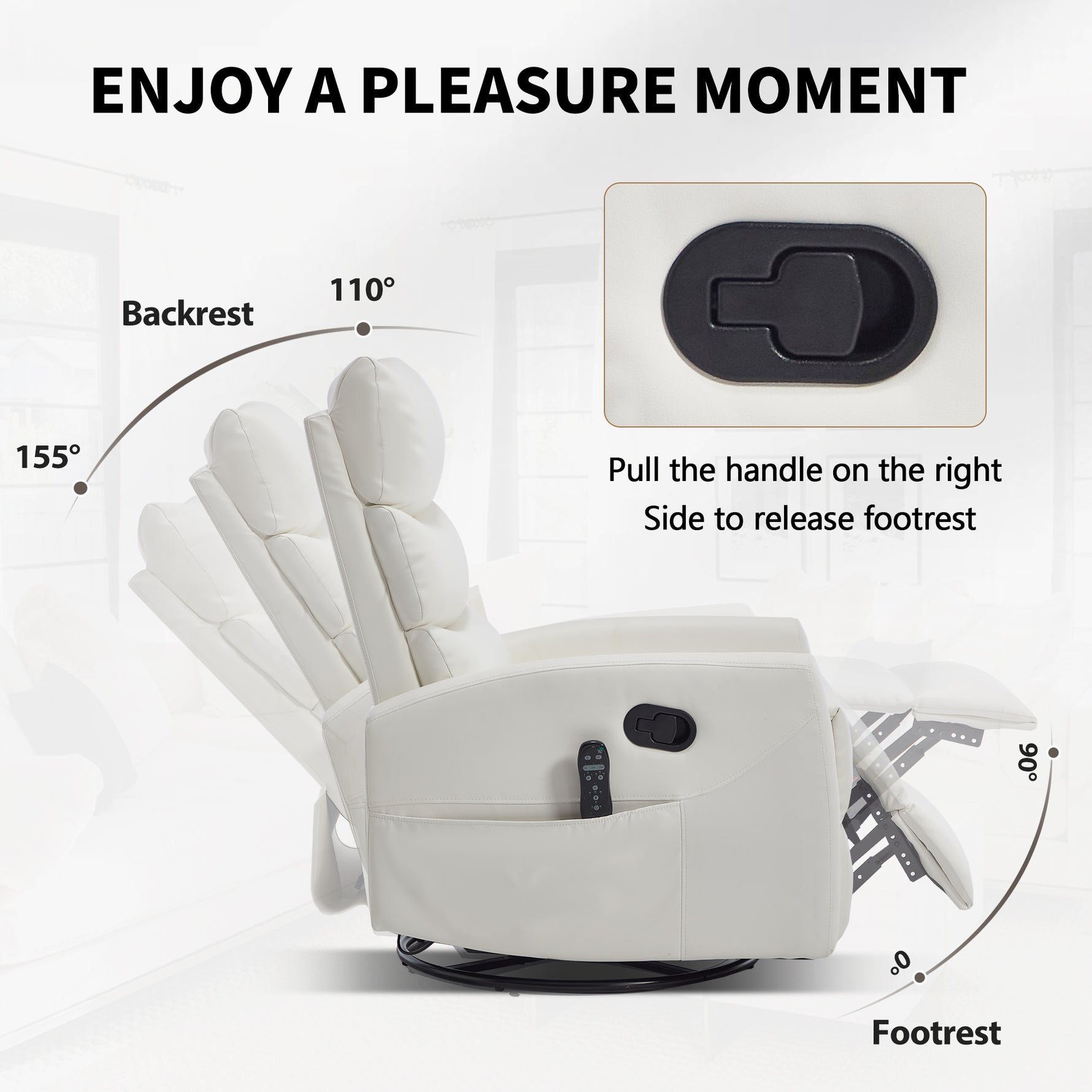 Heat Massage Manual Recliner Chair with Rocker and Swivel in Faux Leather for Living Room detail image 18