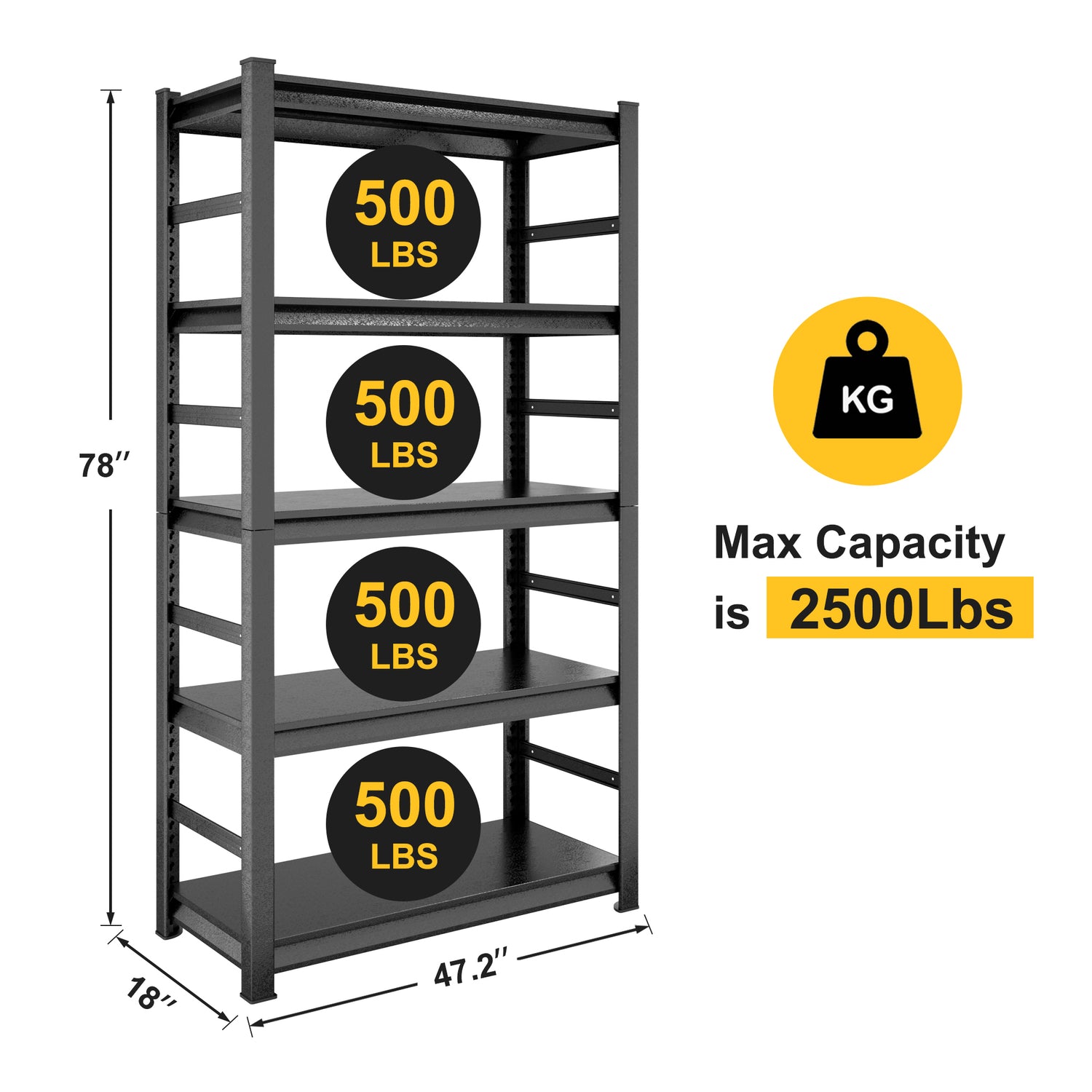 5-Tier Heavy-Duty Adjustable Metal Storage Rack for workshop, garage, storage, or utility use