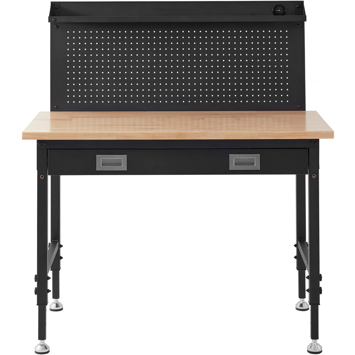 VEVOR Adjustable Height Hardwood Workbench with Power Outlets for workshop, garage, storage, or utility use
